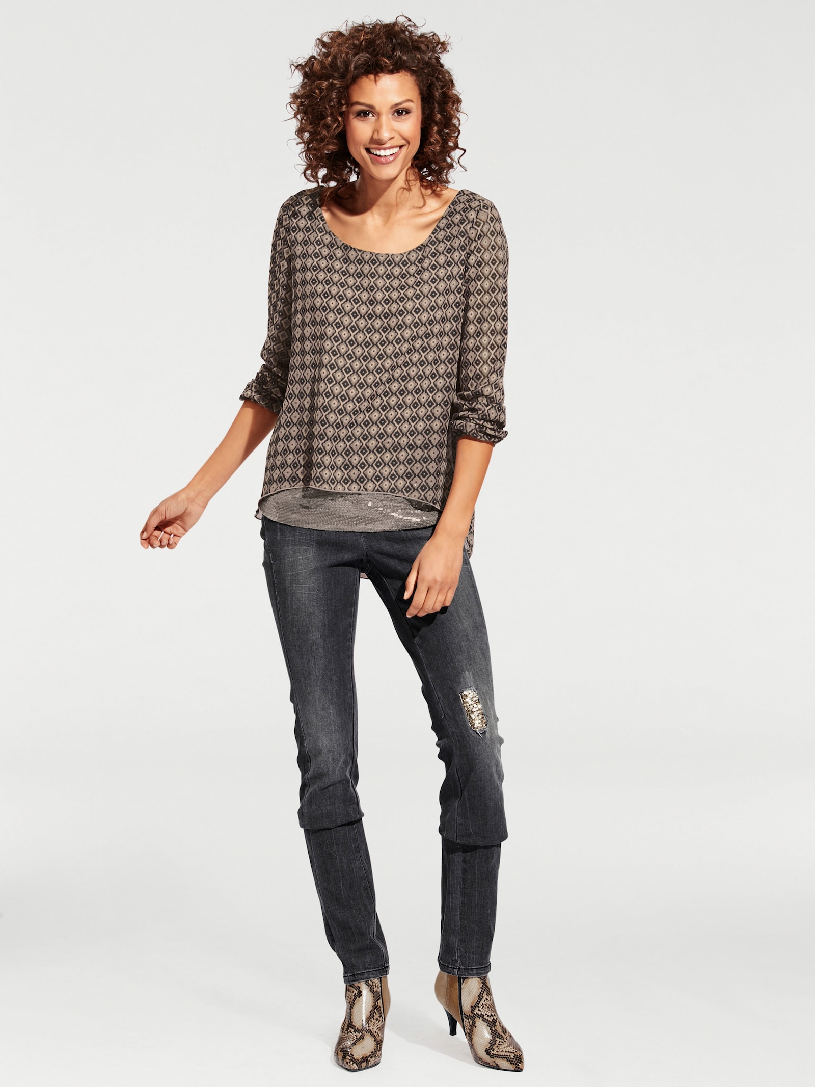 heine Blusenshirt in 2-in-1-Optik - taupe-braun