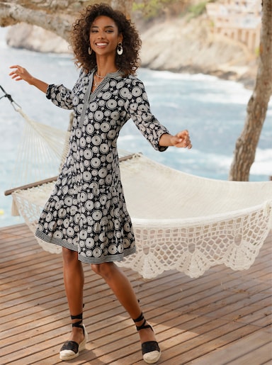 heine Druckkleid - schwarz-sand-bedruckt