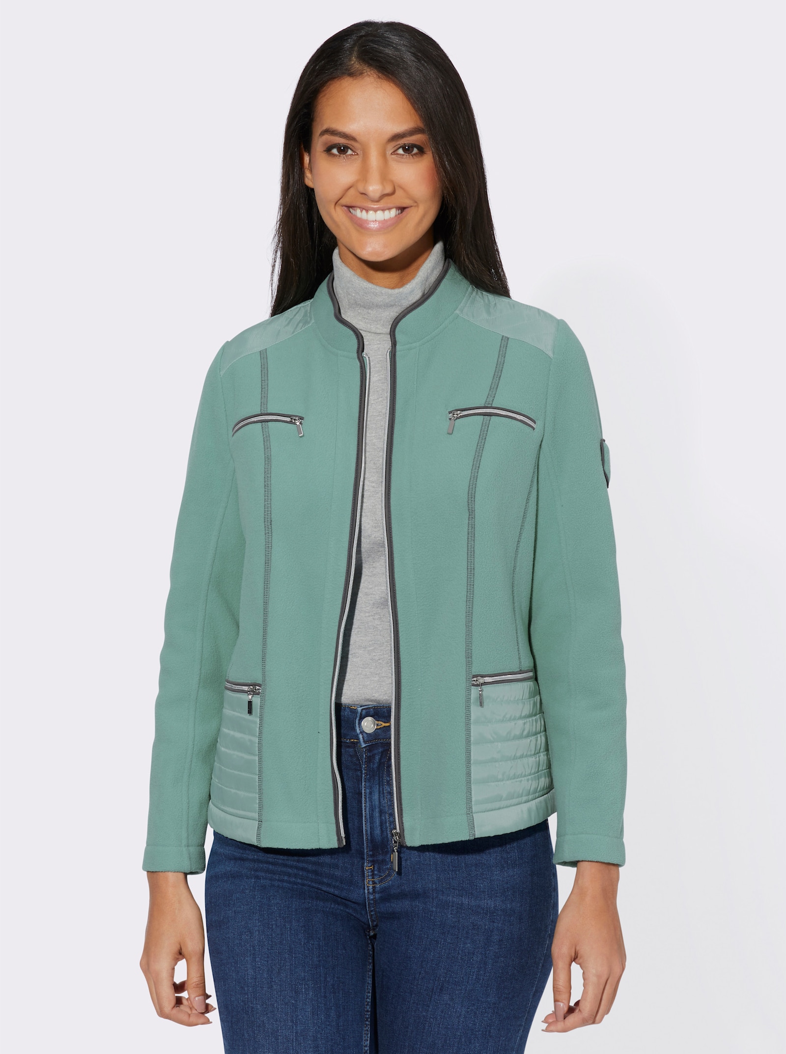 Fleecejacke dezent glänzenden Partien - salbei