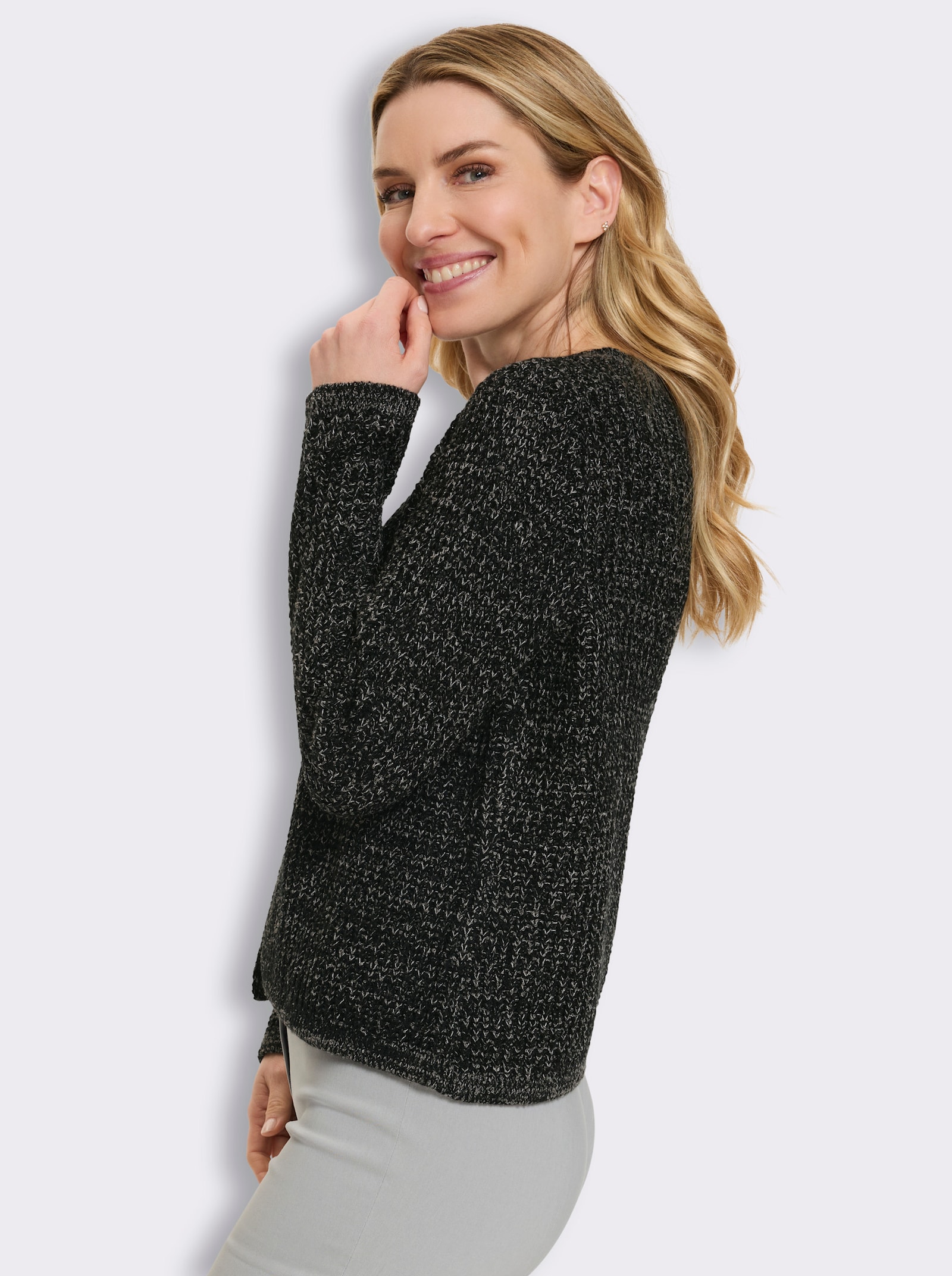 Strickjacke in Melange-Optik - schwarz-grau-meliert