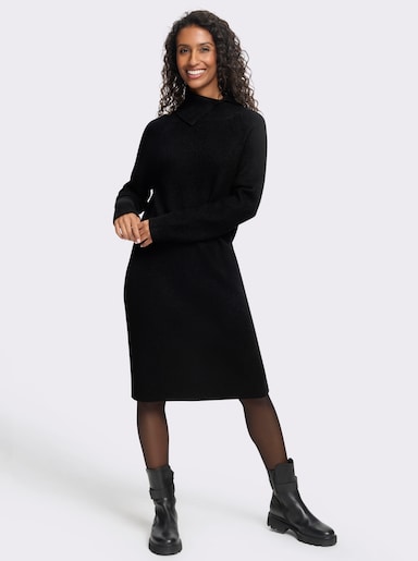 heine Strickkleid mit Umlegekragen - schwarz