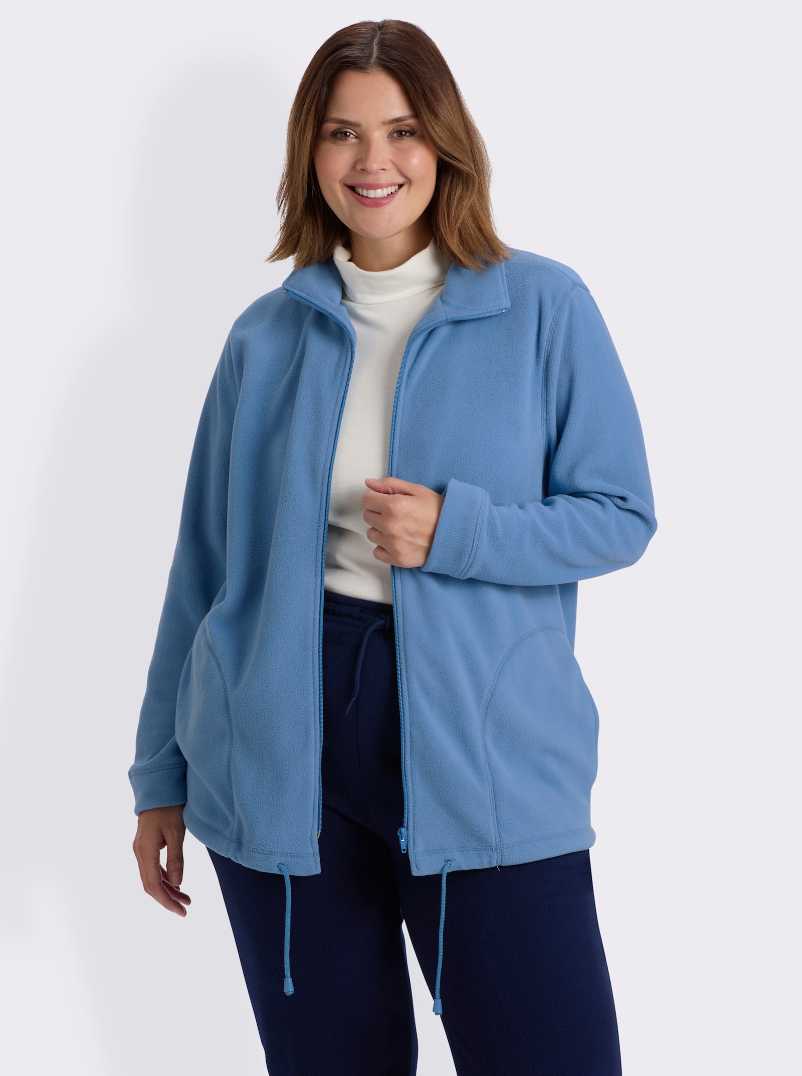 Fleecejacke Kordeldurchzug am Saum - jeansblau