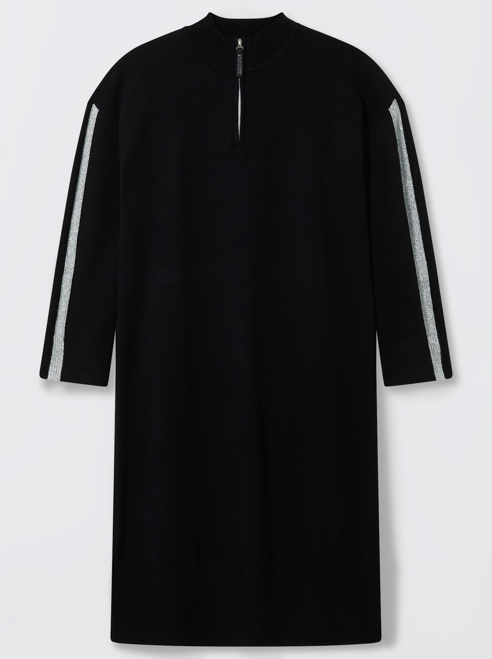 sheego Strickkleid mit Lurexstreifen am Ärmel - schwarz