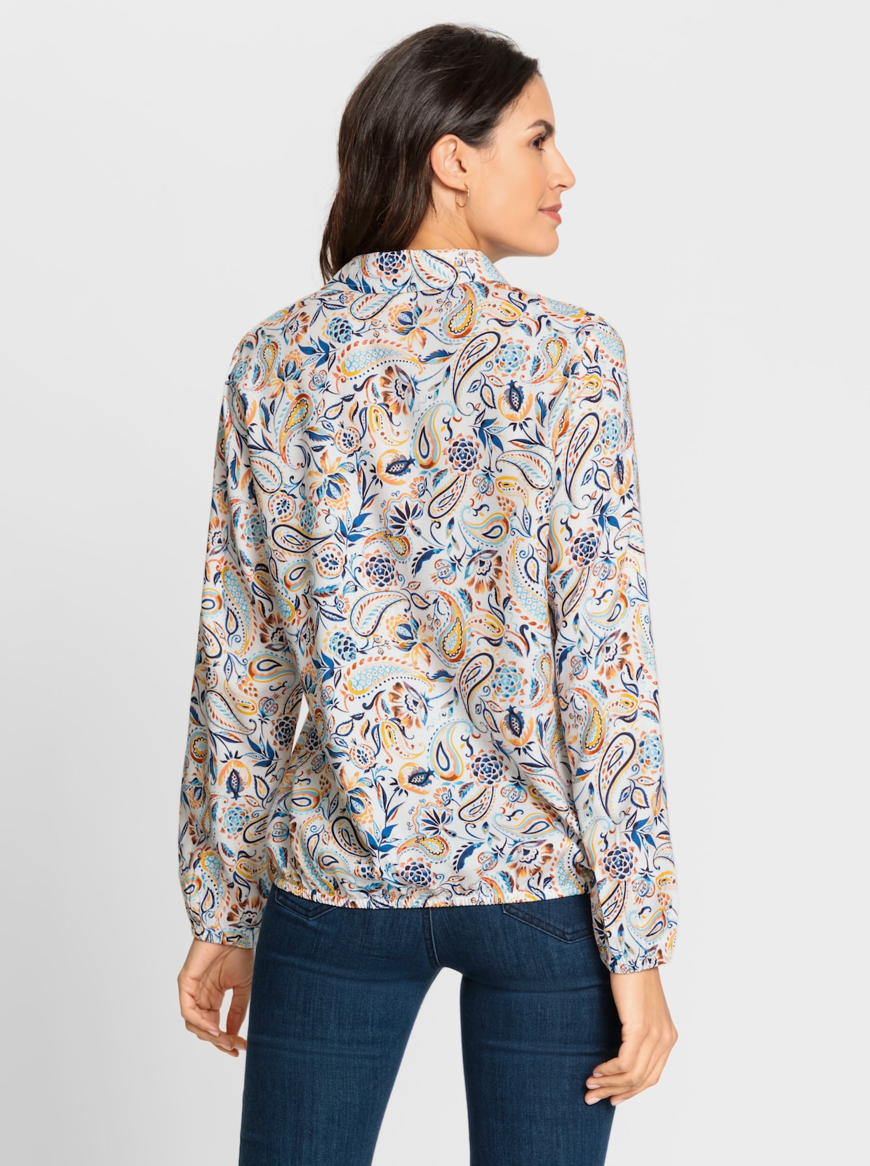 Blouse met print - oker/jeansblauw bedrukt