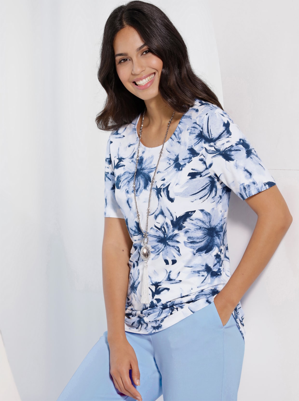 Shirt met print - wit/lichtblauw bedrukt