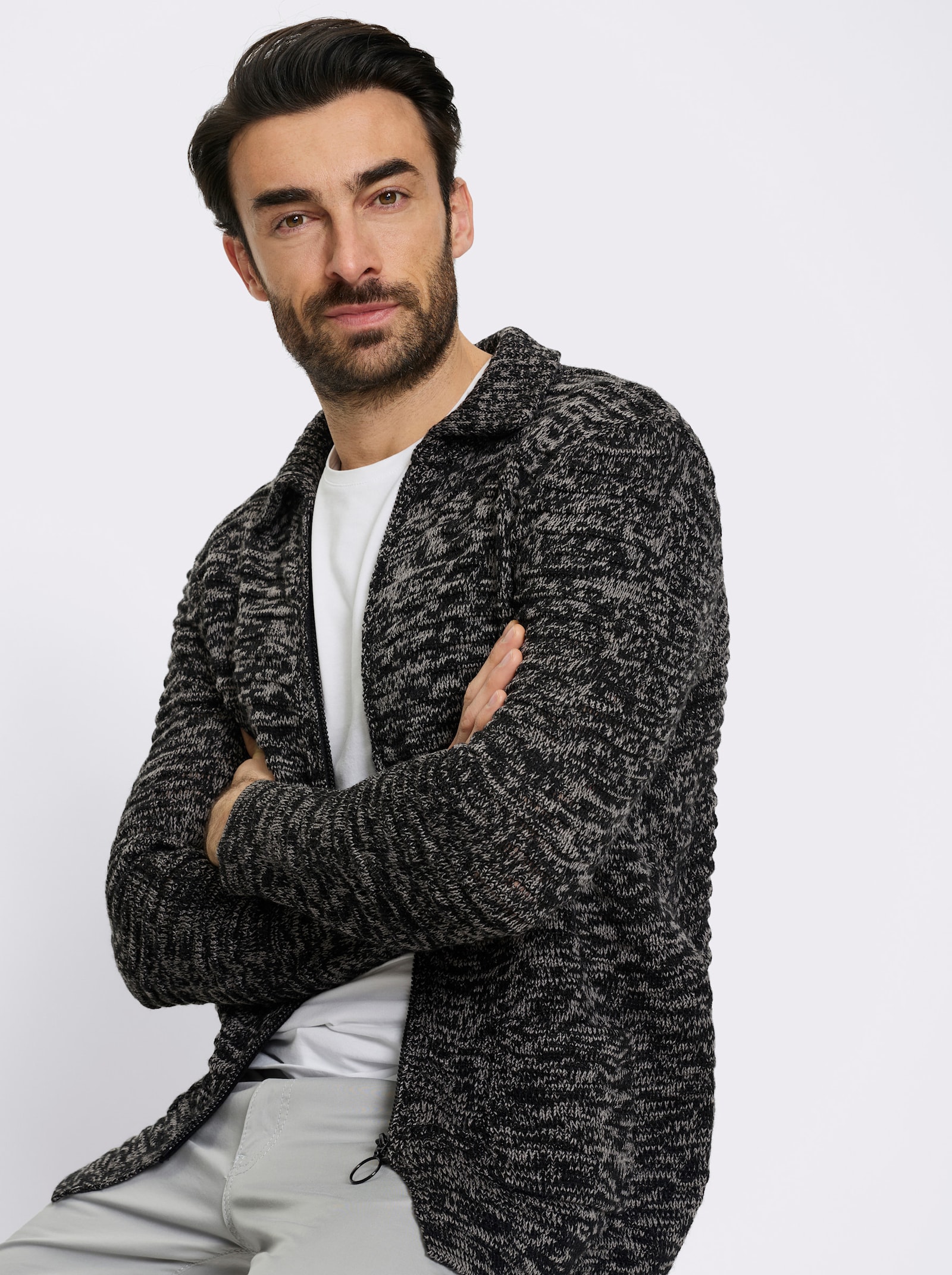 Marco Donati Strickjacke in längerer Form - schwarz-grau-meliert