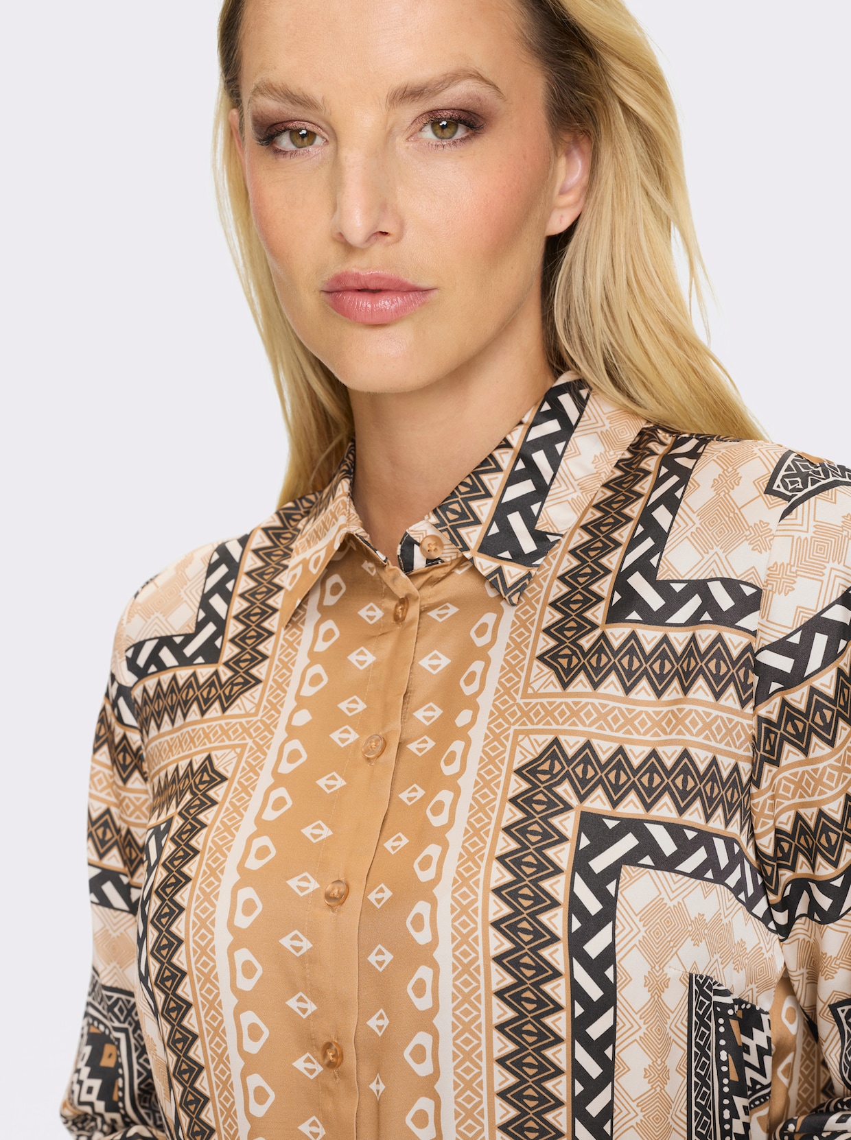heine Druckbluse - camel-schwarz-bedruckt