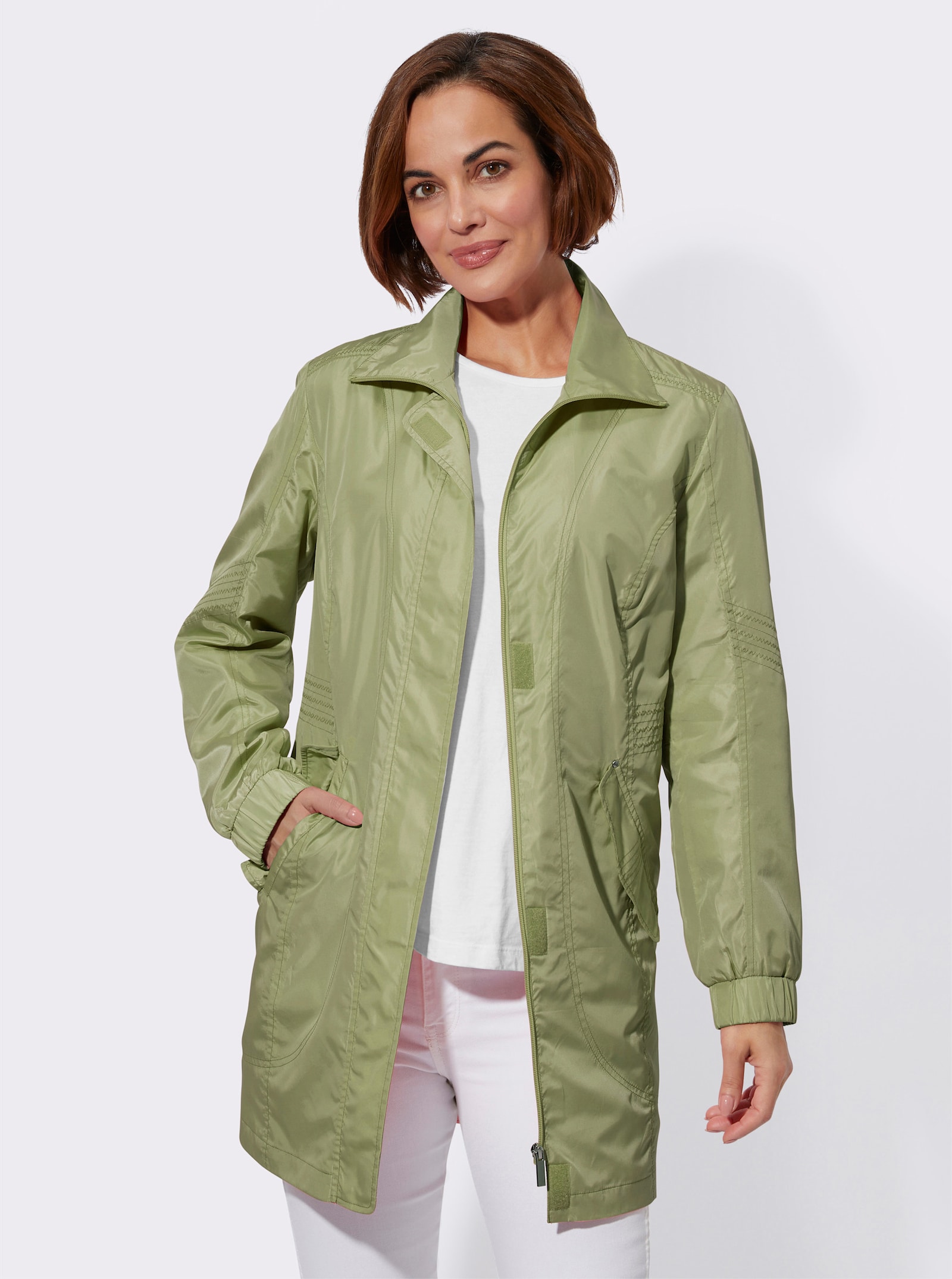 Longjacke mit Ziernähten - schilf