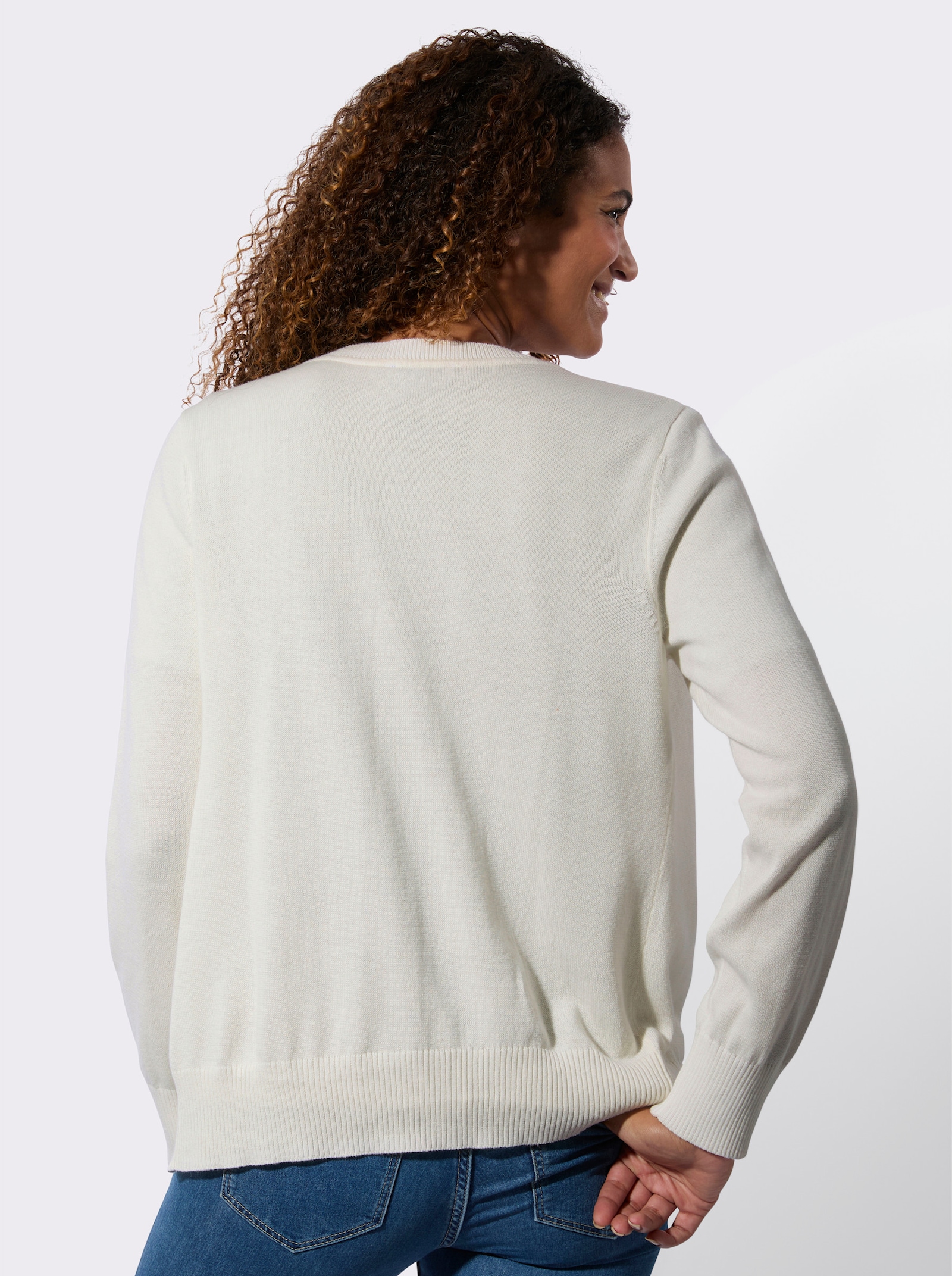 Svetr s žebrovanými lemy - ecru