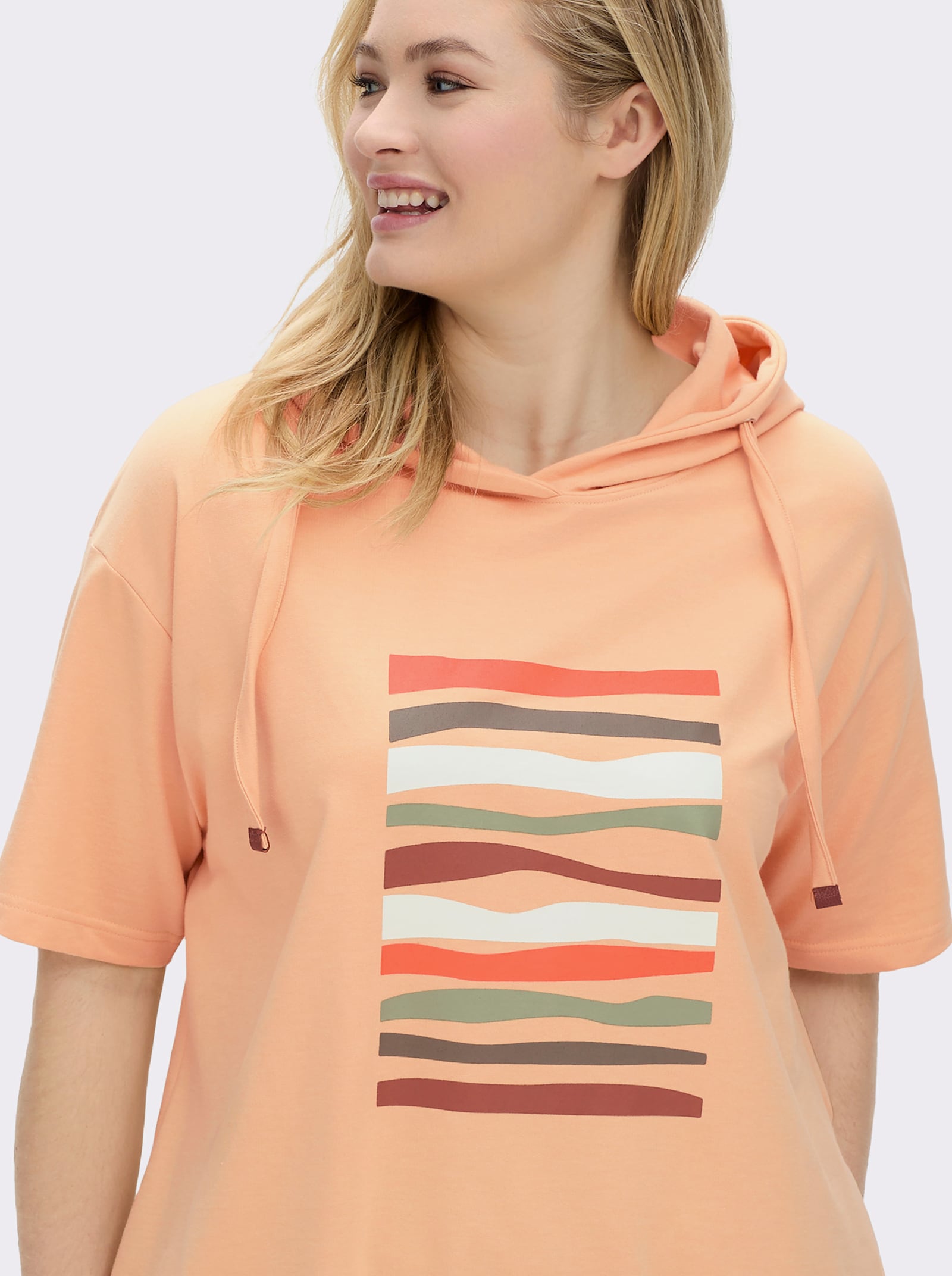 Kapuzensweatshirt mit elastischem Saum - apricot-ecru-bedruckt