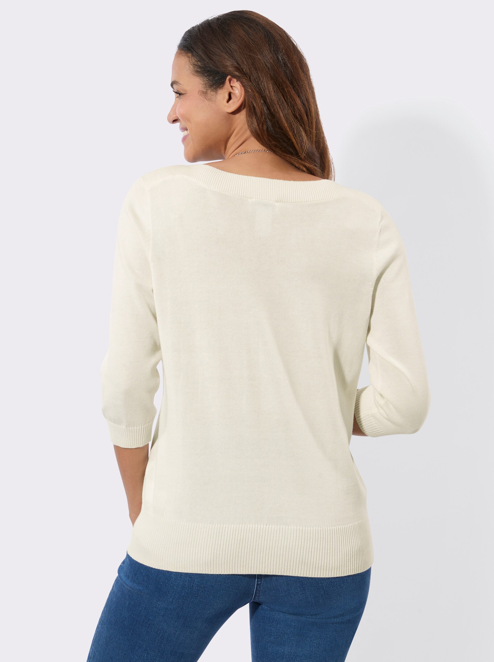 3/4 Arm-Pullover mit U-Boot-Ausschnitt - ecru