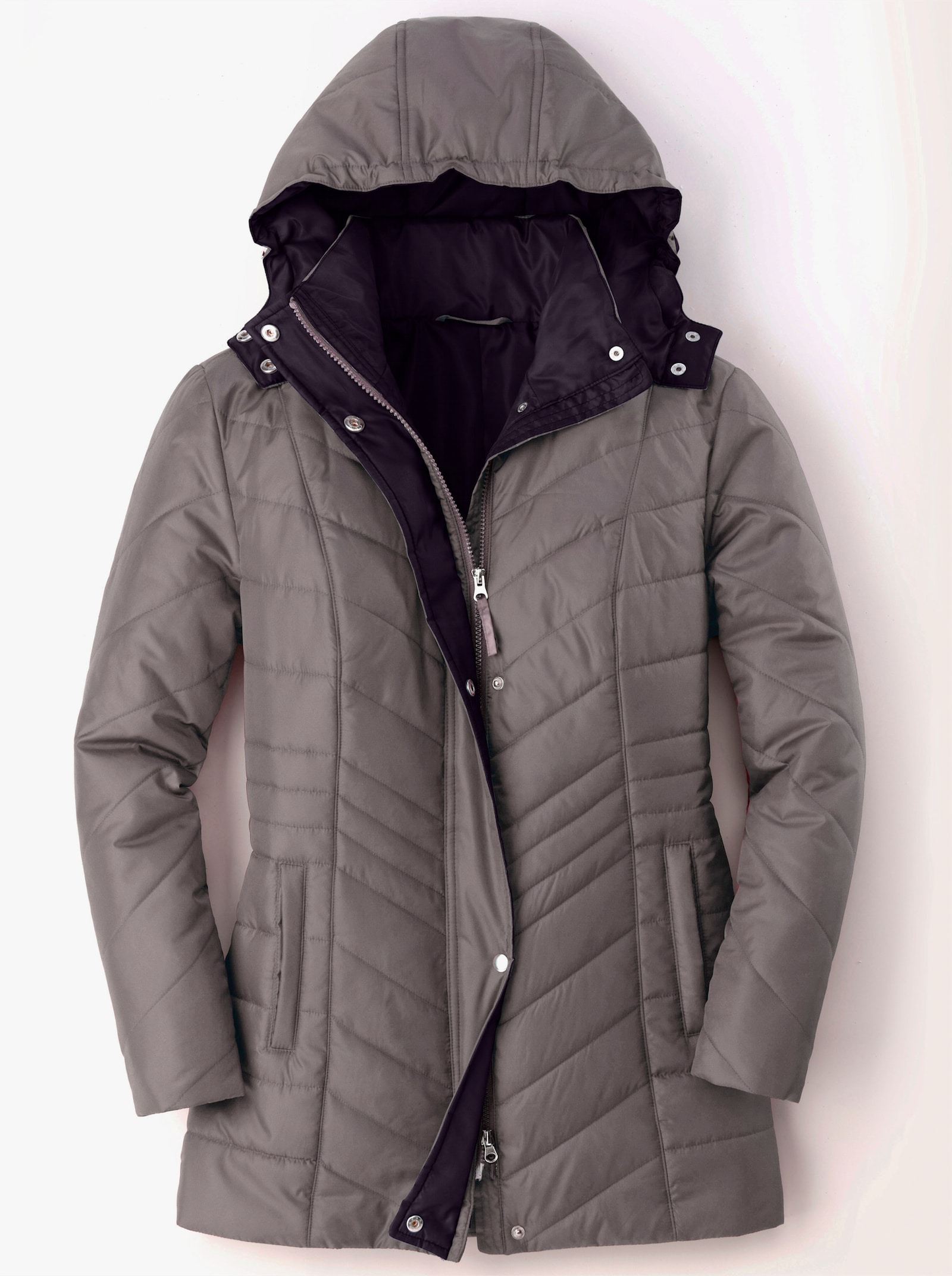 Prošívaná bunda s kontrastní podšívkou - taupe-černá