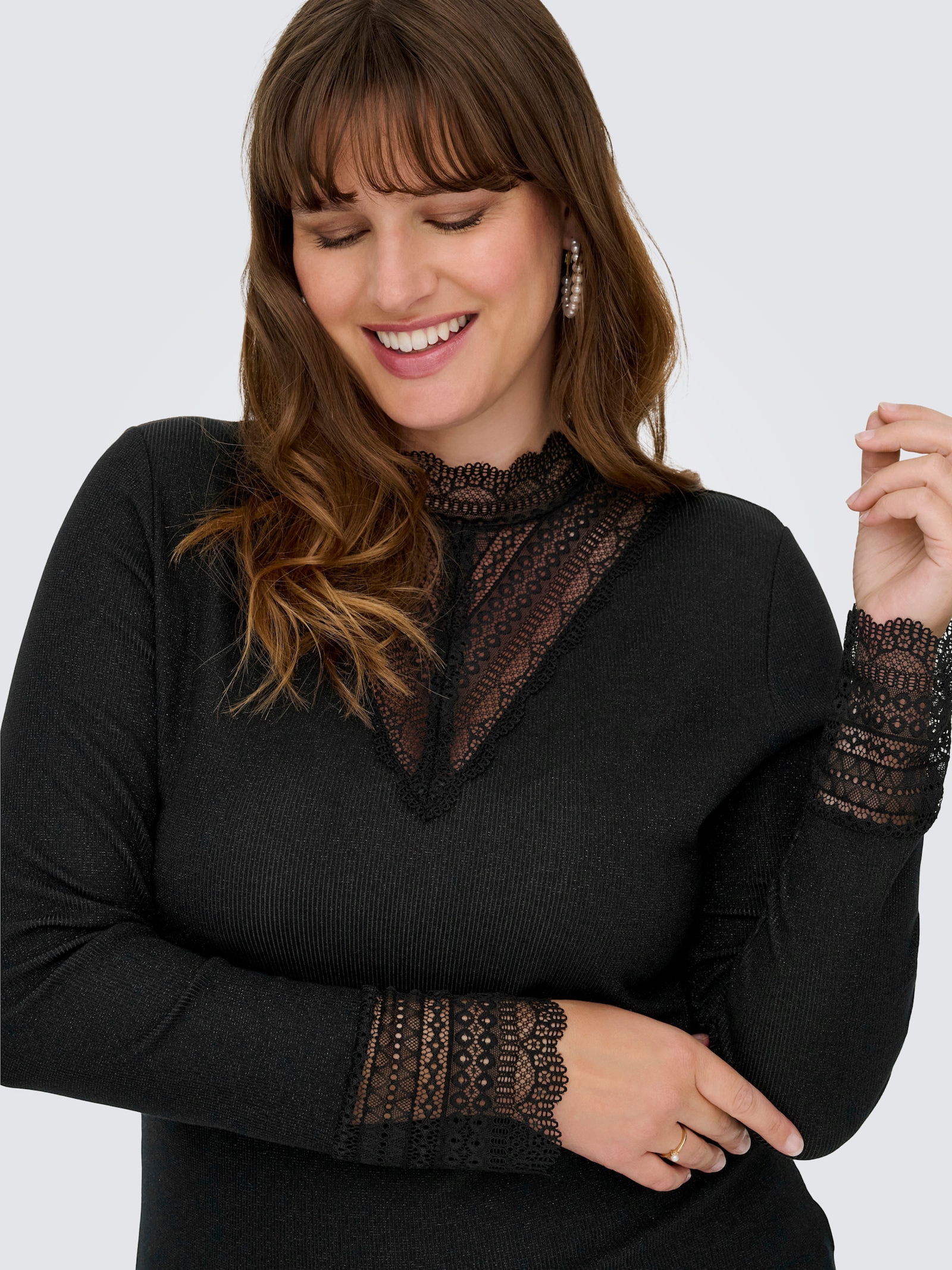 ONLY CARMAKOMA Langarmshirt - black detail:tone in tone lurex