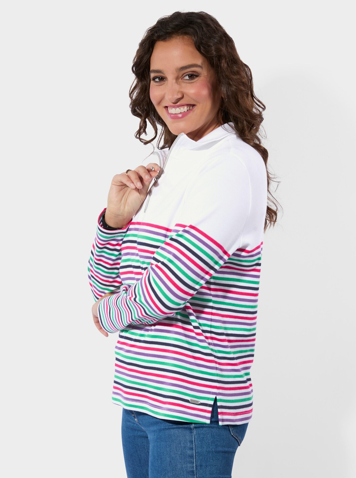 Sweatshirt - ecru-pink-bedruckt