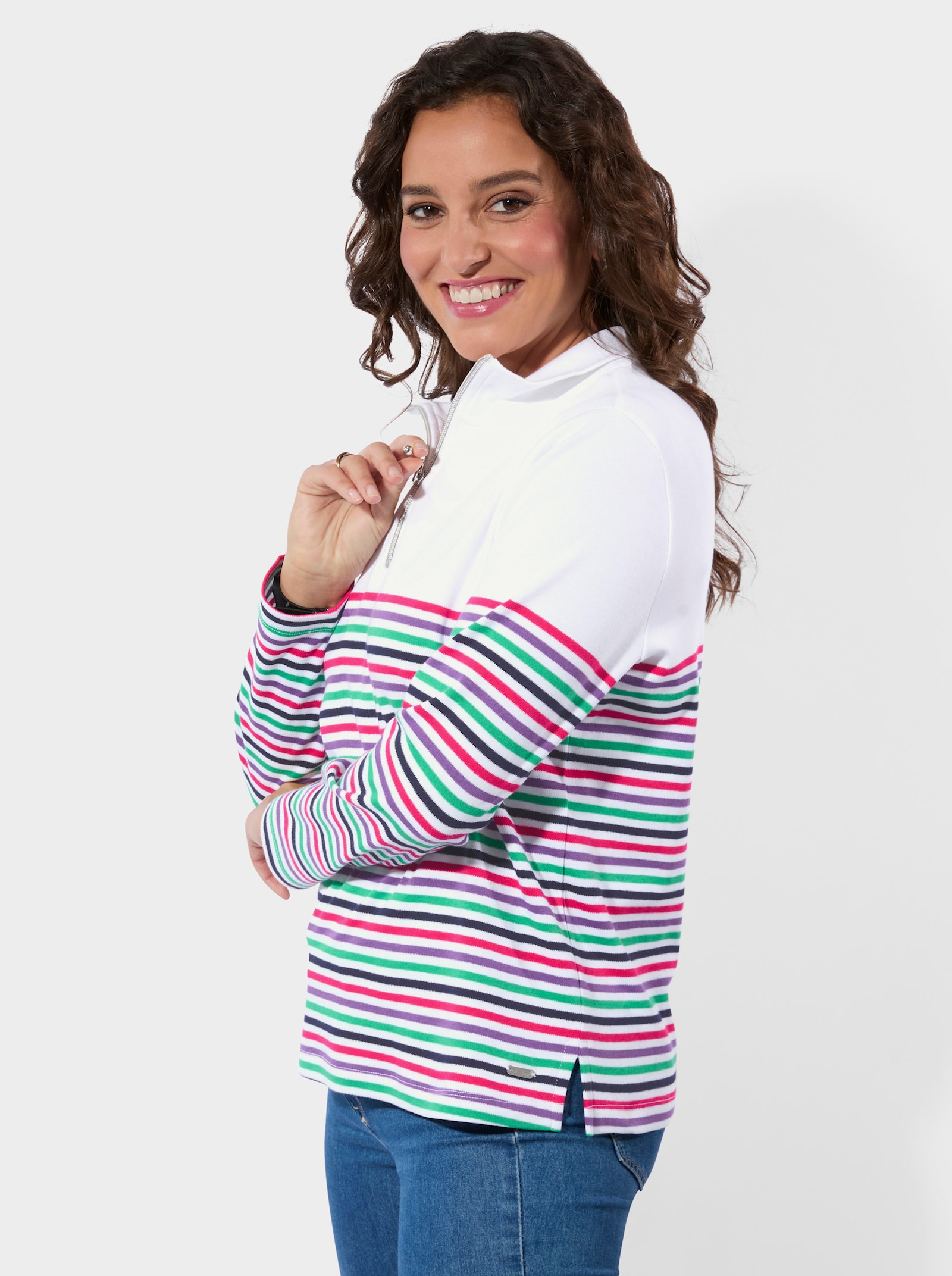 Sweatshirt in Interlock-Qualität - ecru-pink-bedruckt