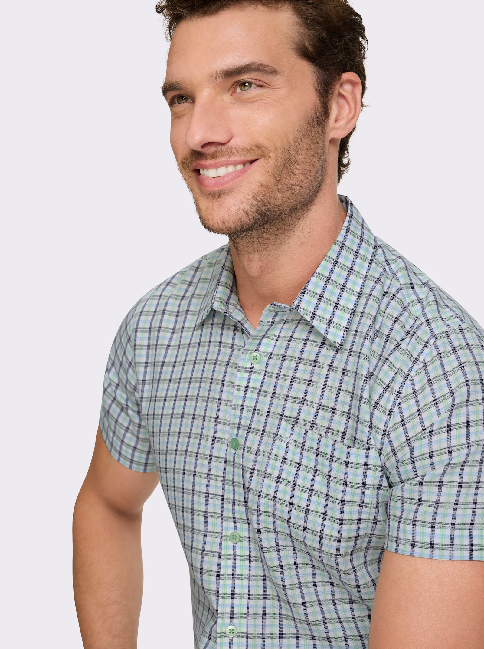 Marco Donati Kurzarmhemd , bügelfrei - marine-reseda-kariert