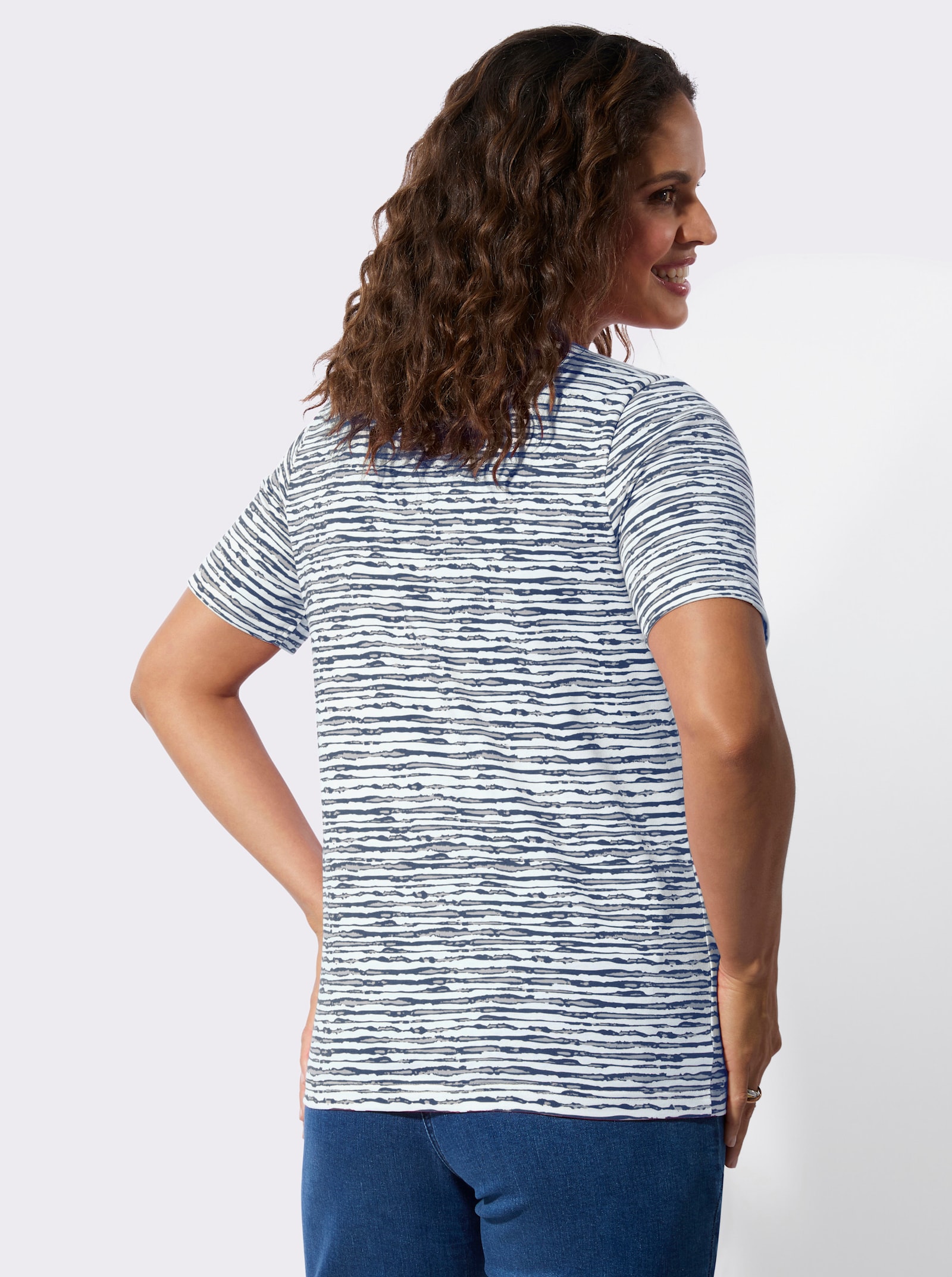 T-Shirt im Ringelmuster - marine-rauchblau-bedruckt