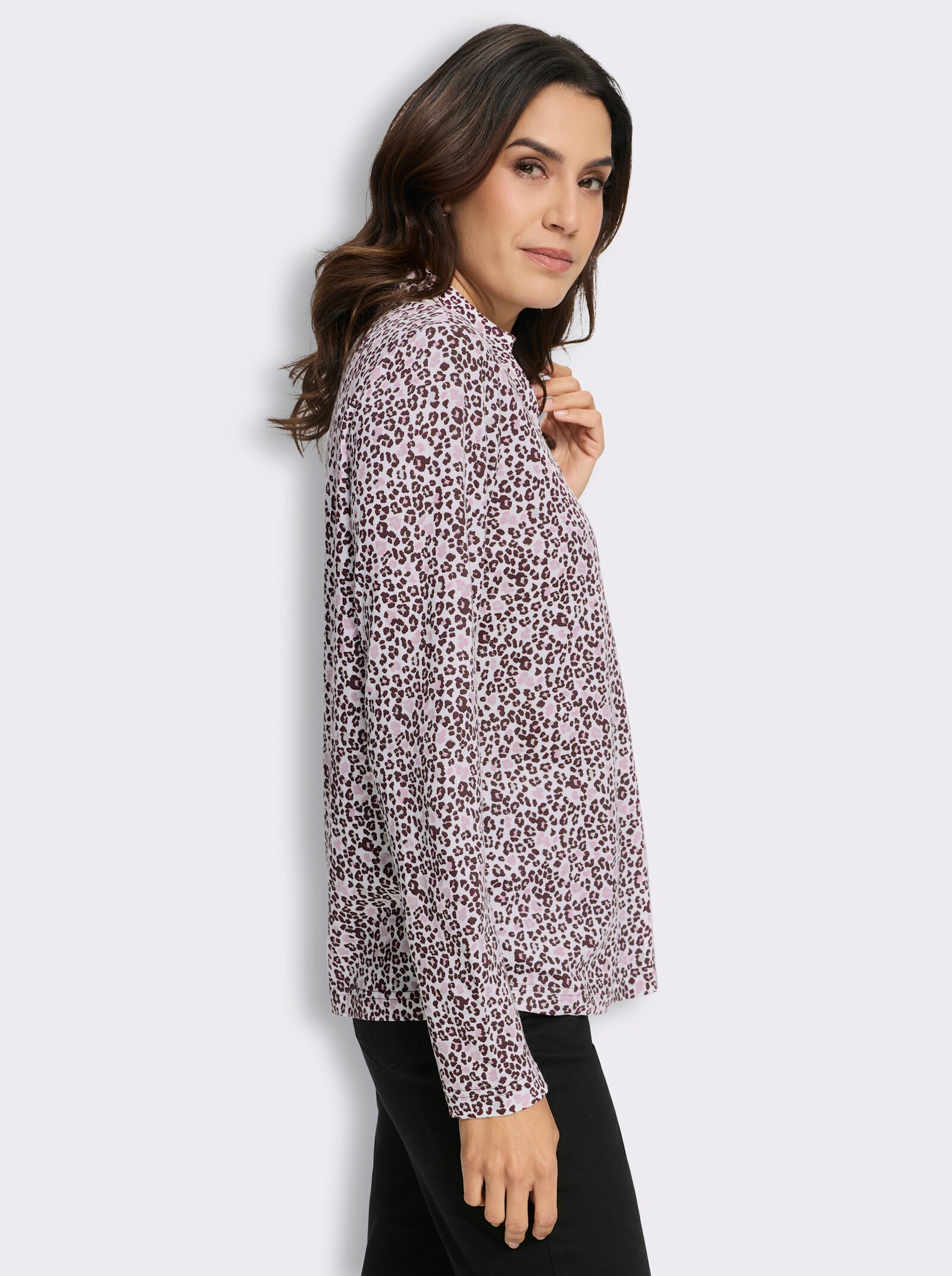 Print-Shirt mit offenem Hemdkragen - burgund-rosé-bedruckt