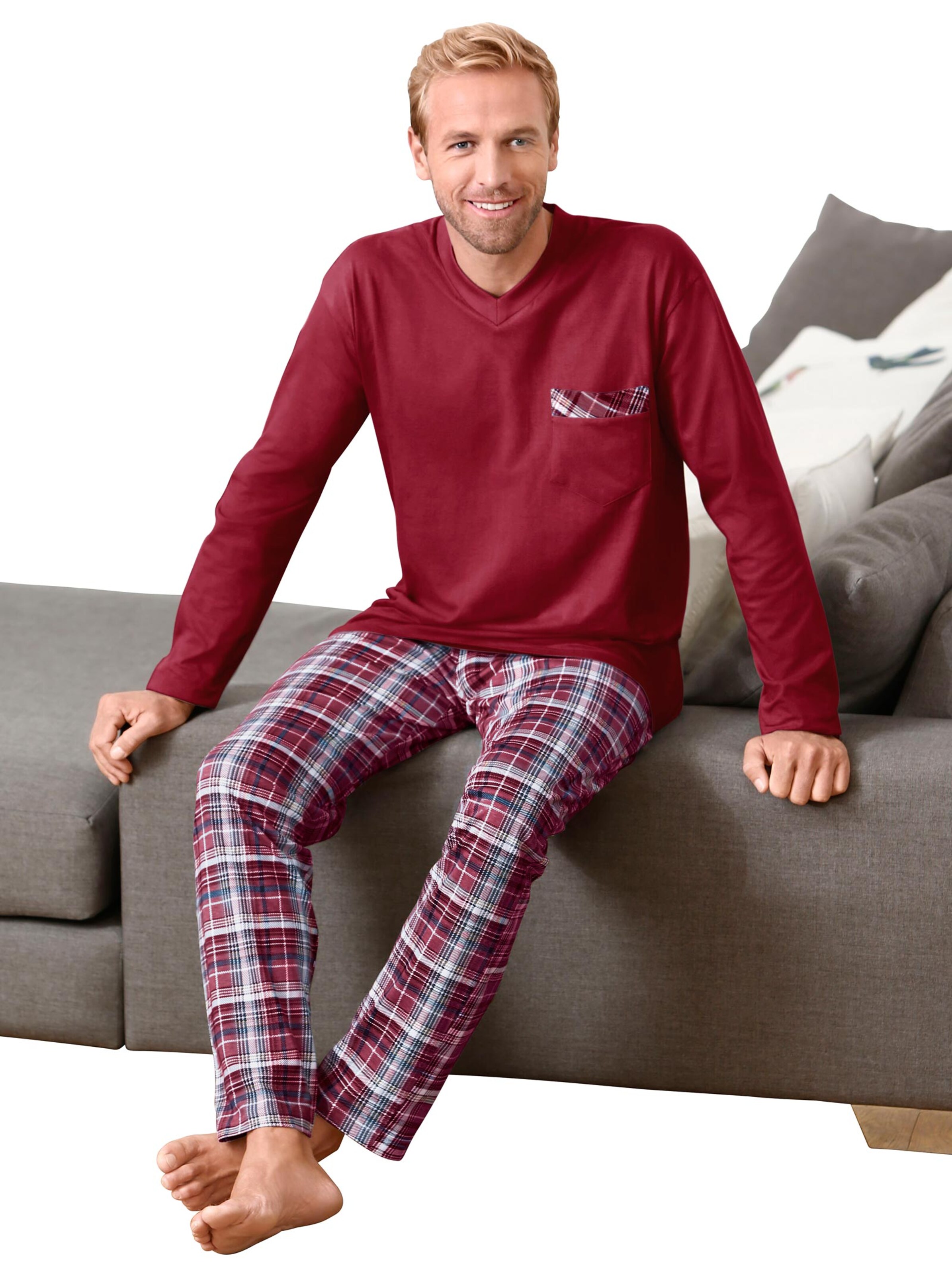 Schlafanzug - weinrot-kariert