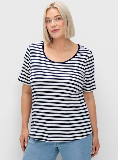 sheego Streifenshirt - marine-weiß