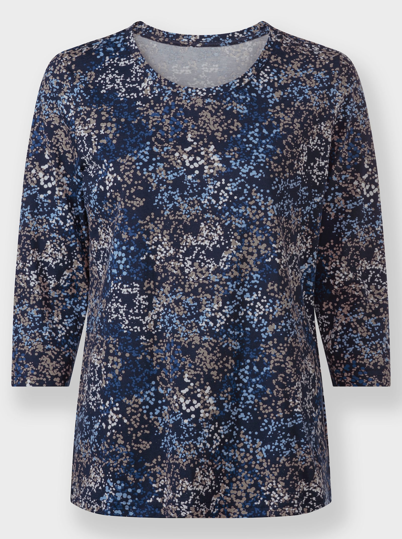 Rundhalsshirt Mit Punkte-Dessin - marine-beige-bedruckt