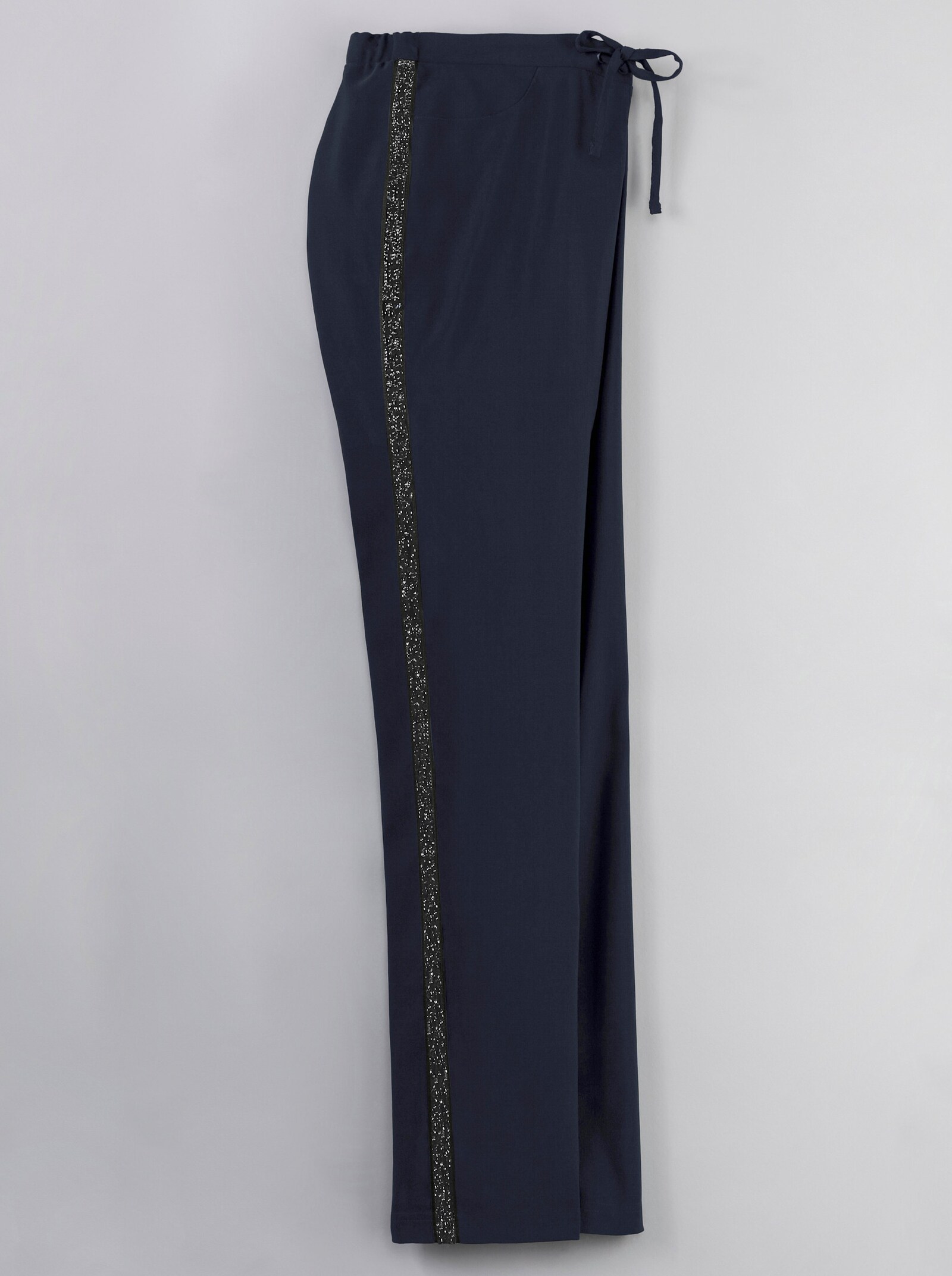 Stretchbroek met glitterstrepen opzij - marine