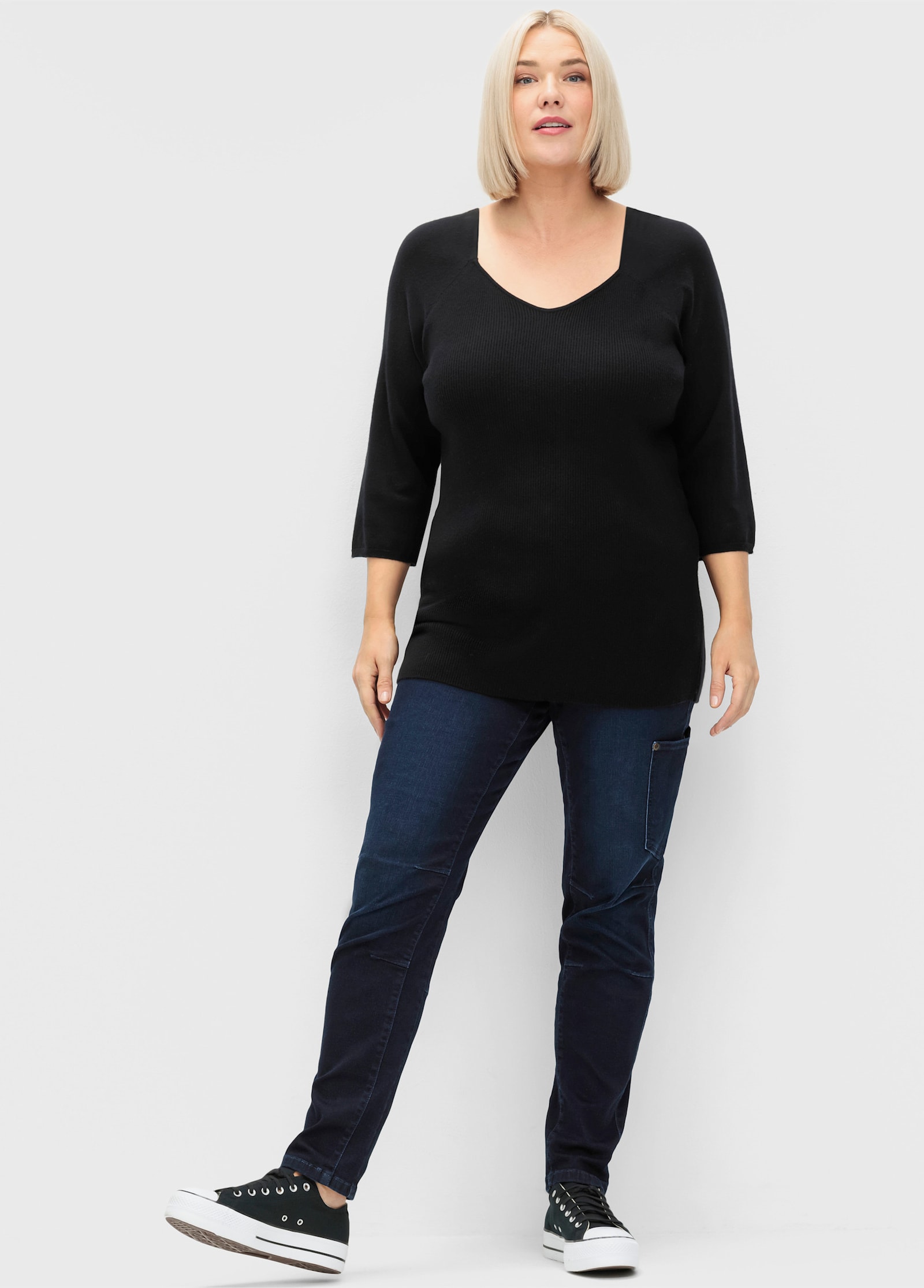 sheego Pullover mit 3/4-Raglanärmel - schwarz