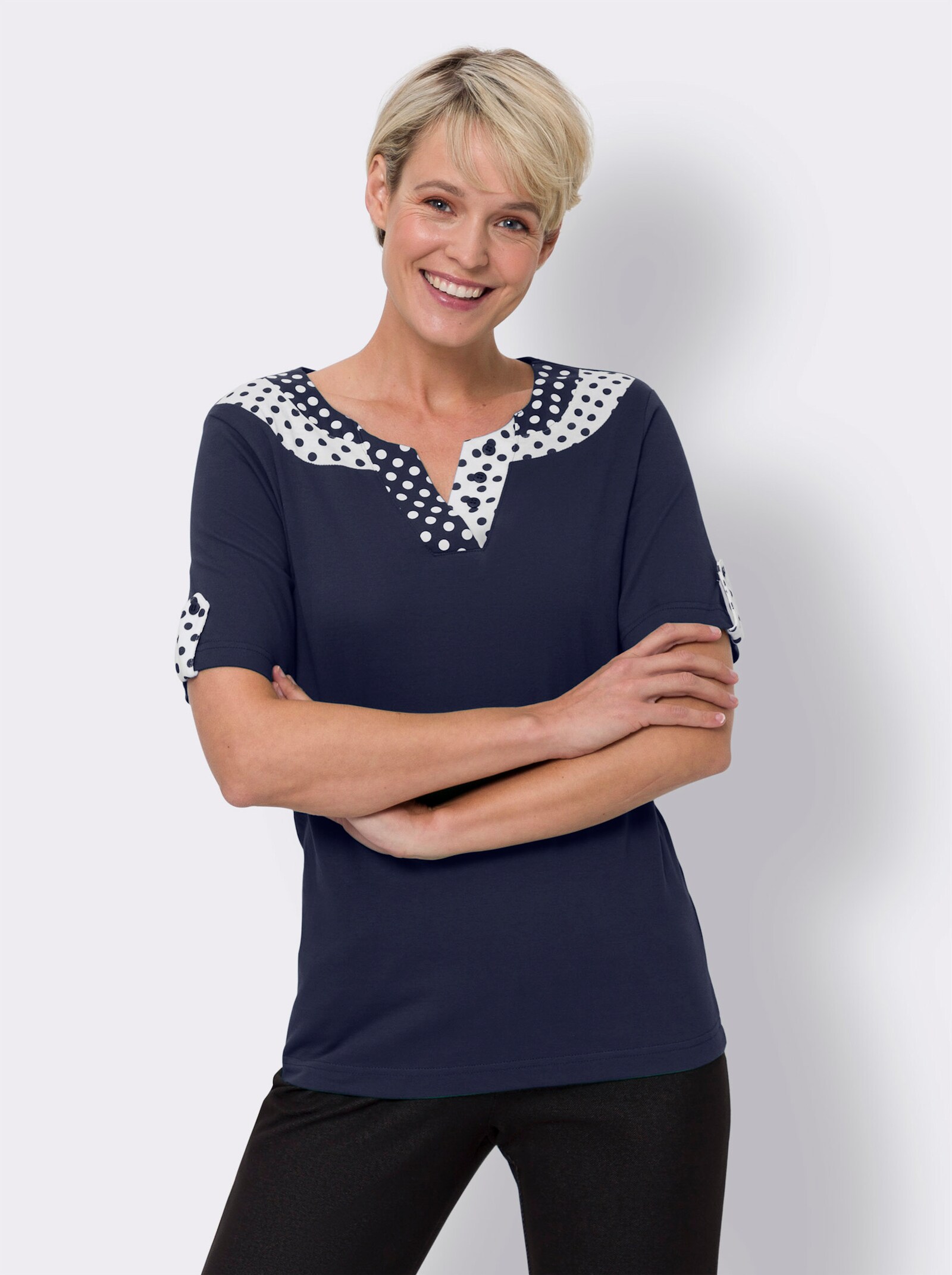 Kurzarmshirt zum tollen Preis - marine-weiß