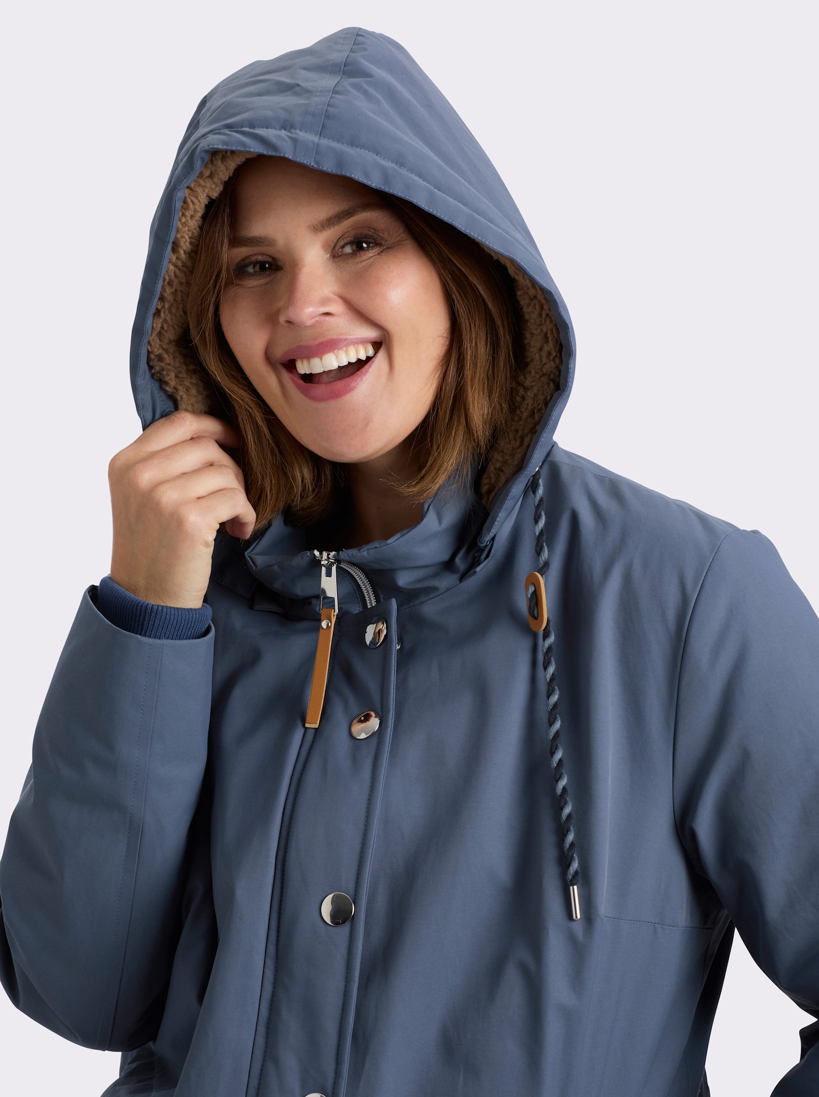 sheego Parka mit kuscheligem Teddyfutter - rauchblau