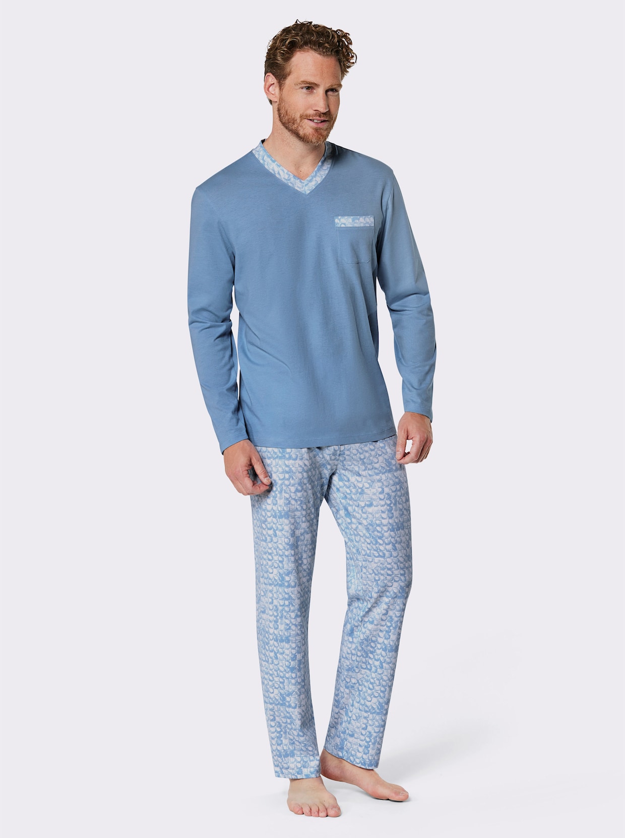 KINGsCLUB Pyjama's - wit/hemelsblauw bedrukt