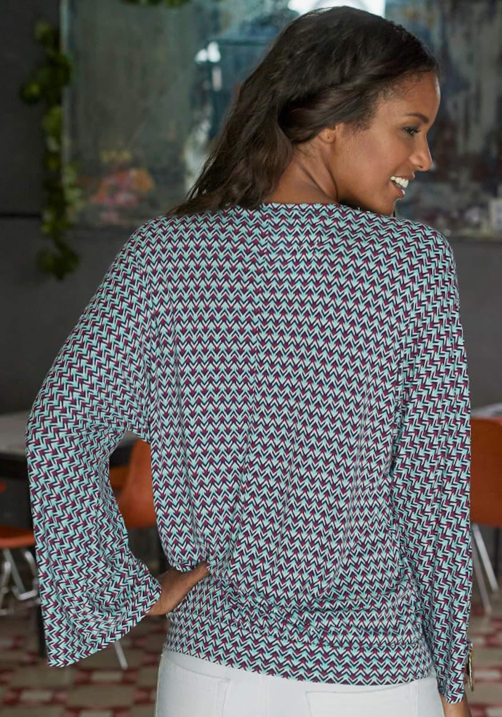 Buffalo 3/4-Arm-Shirt - türkis-rot-bedruckt