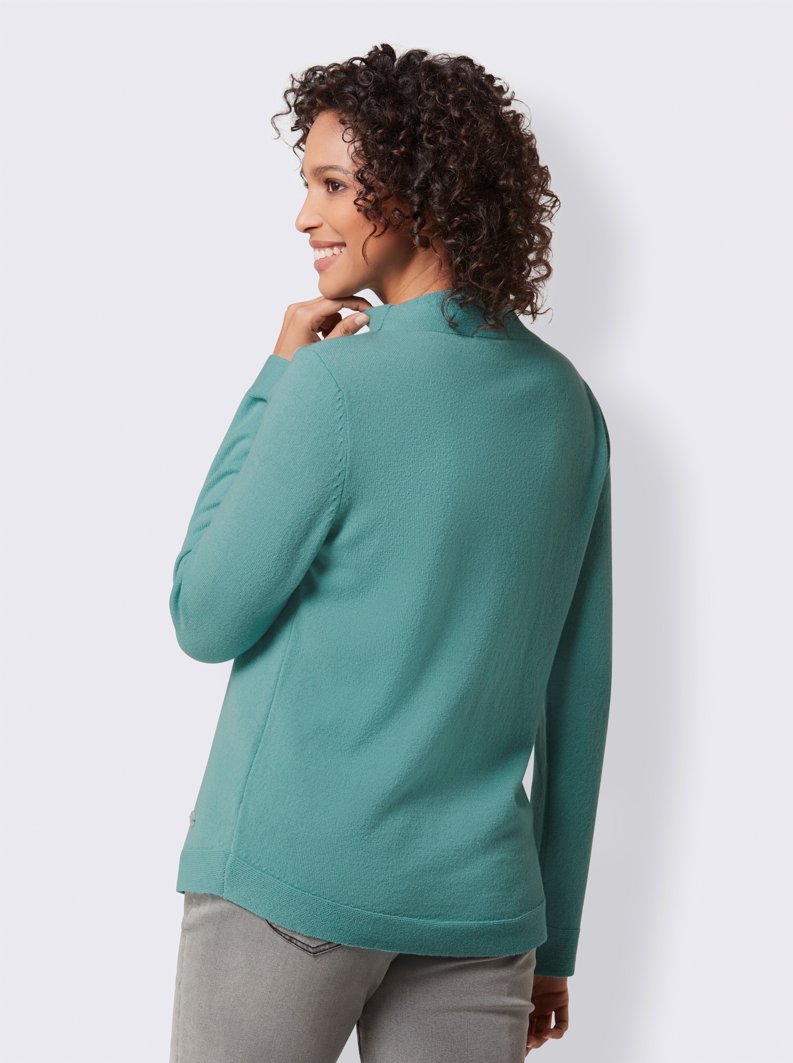 CREATION L PREMIUM Kaschmirpullover mit Kelchkragen - jade