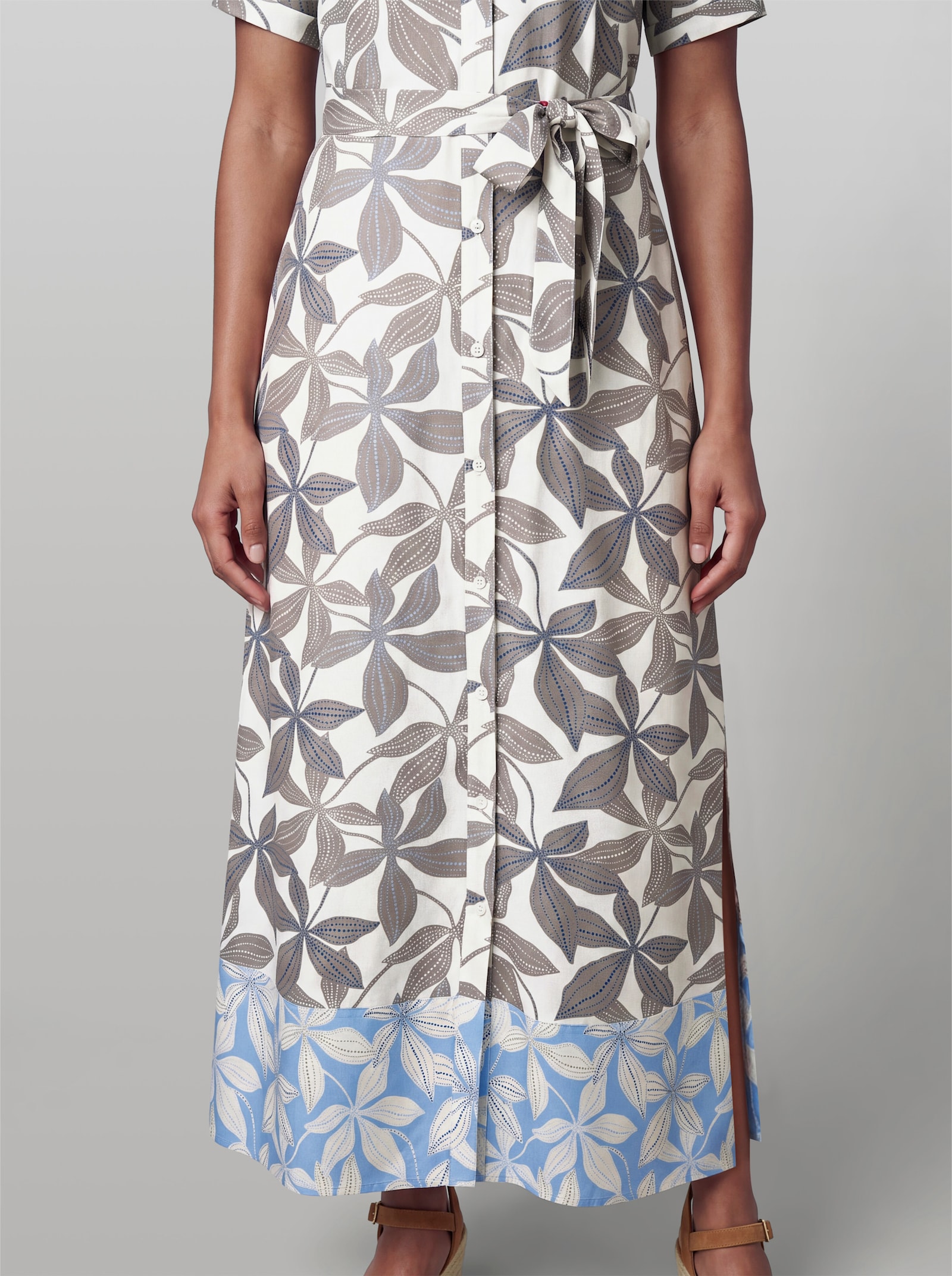 heine Druckkleid mit Taschen - taupe-himmelblau-bedruckt