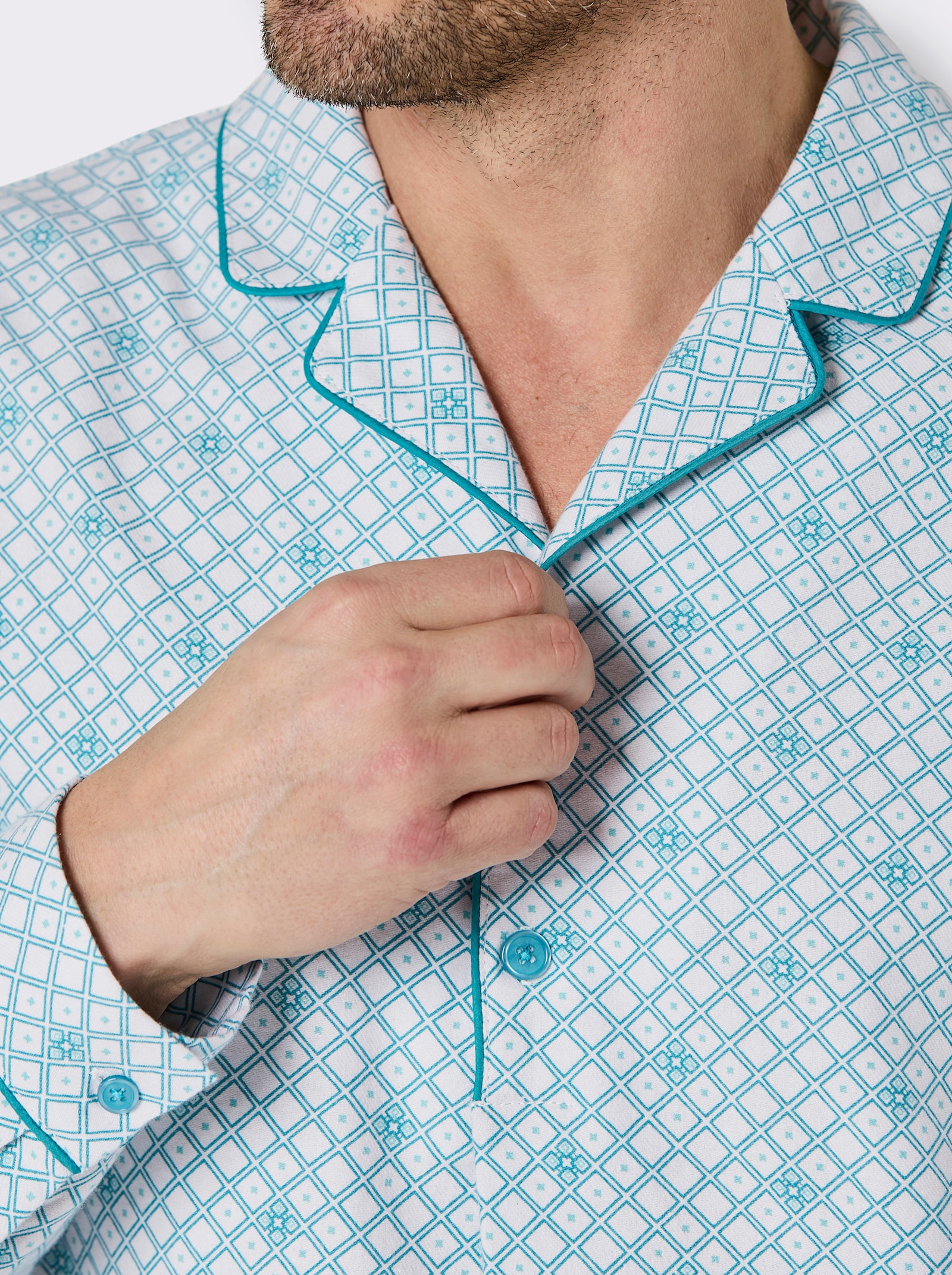 wäschepur men Nachthemd - ecru-mint-bedruckt