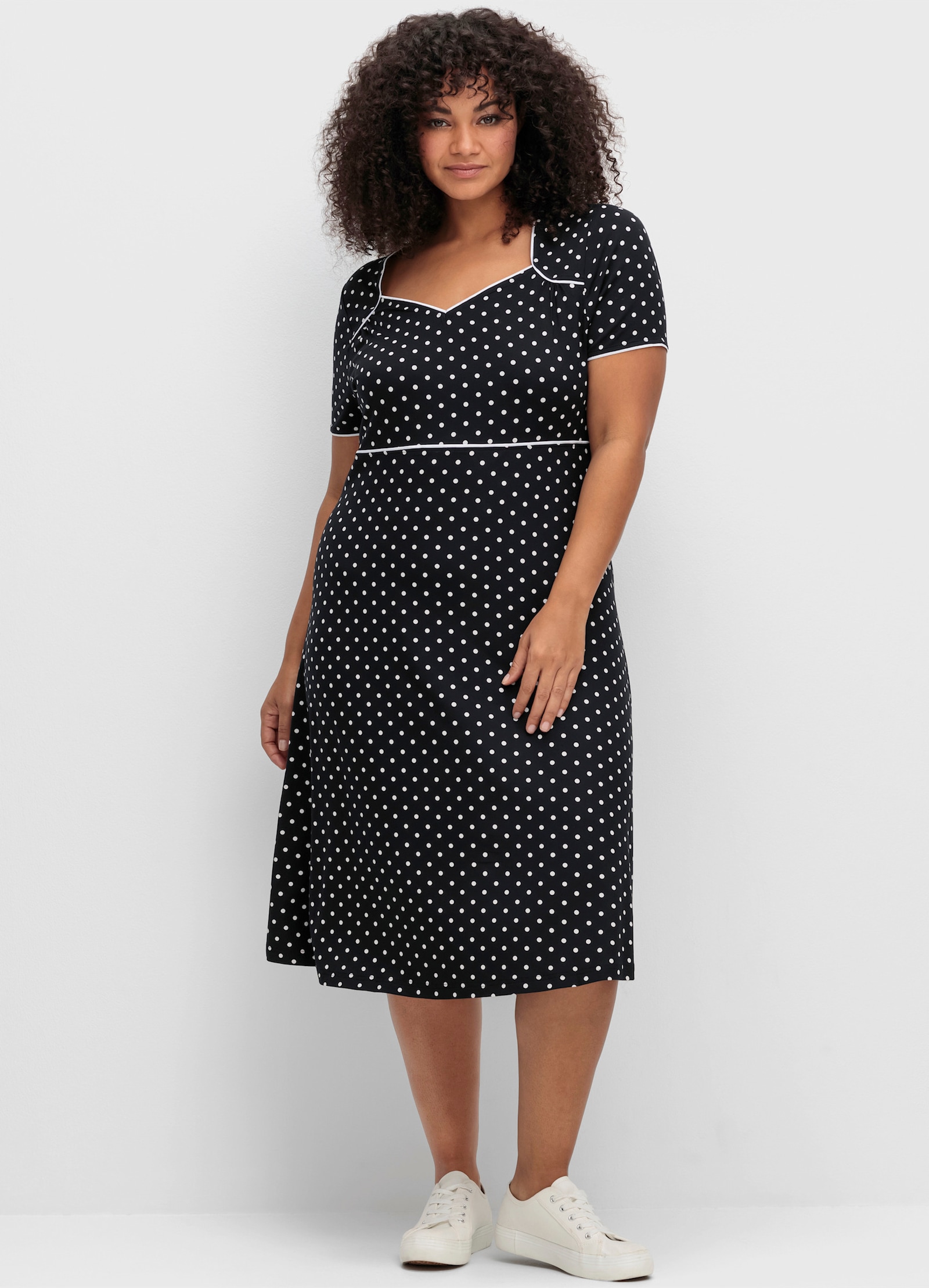 sheego by Joe Browns Jerseykleid mit Punktedruck - schwarz-gemustert