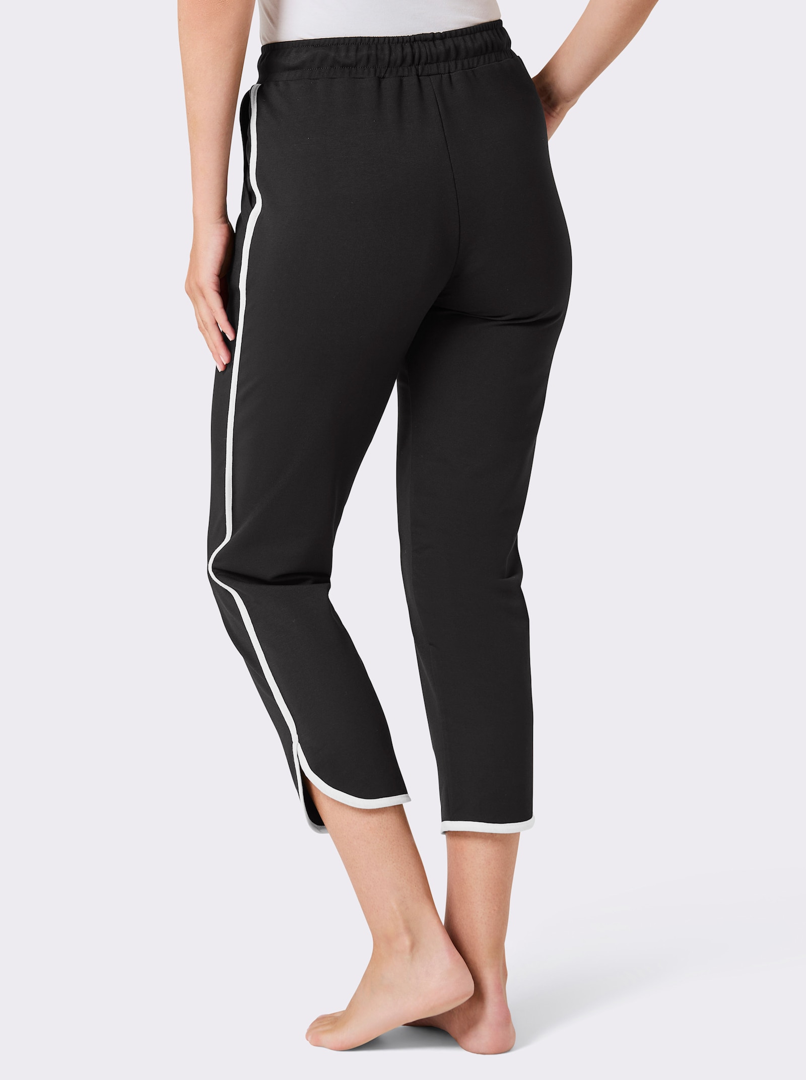 Dehnbund-Hose mit Kontrastpaspeln - schwarz-weiß