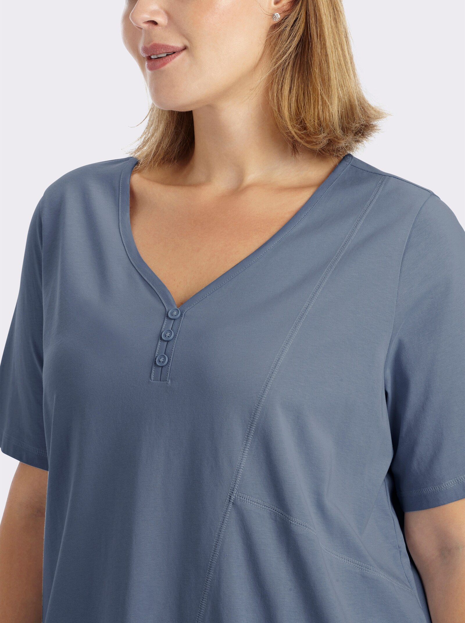 sheego Longshirt mit gerundetem Saum - rauchblau