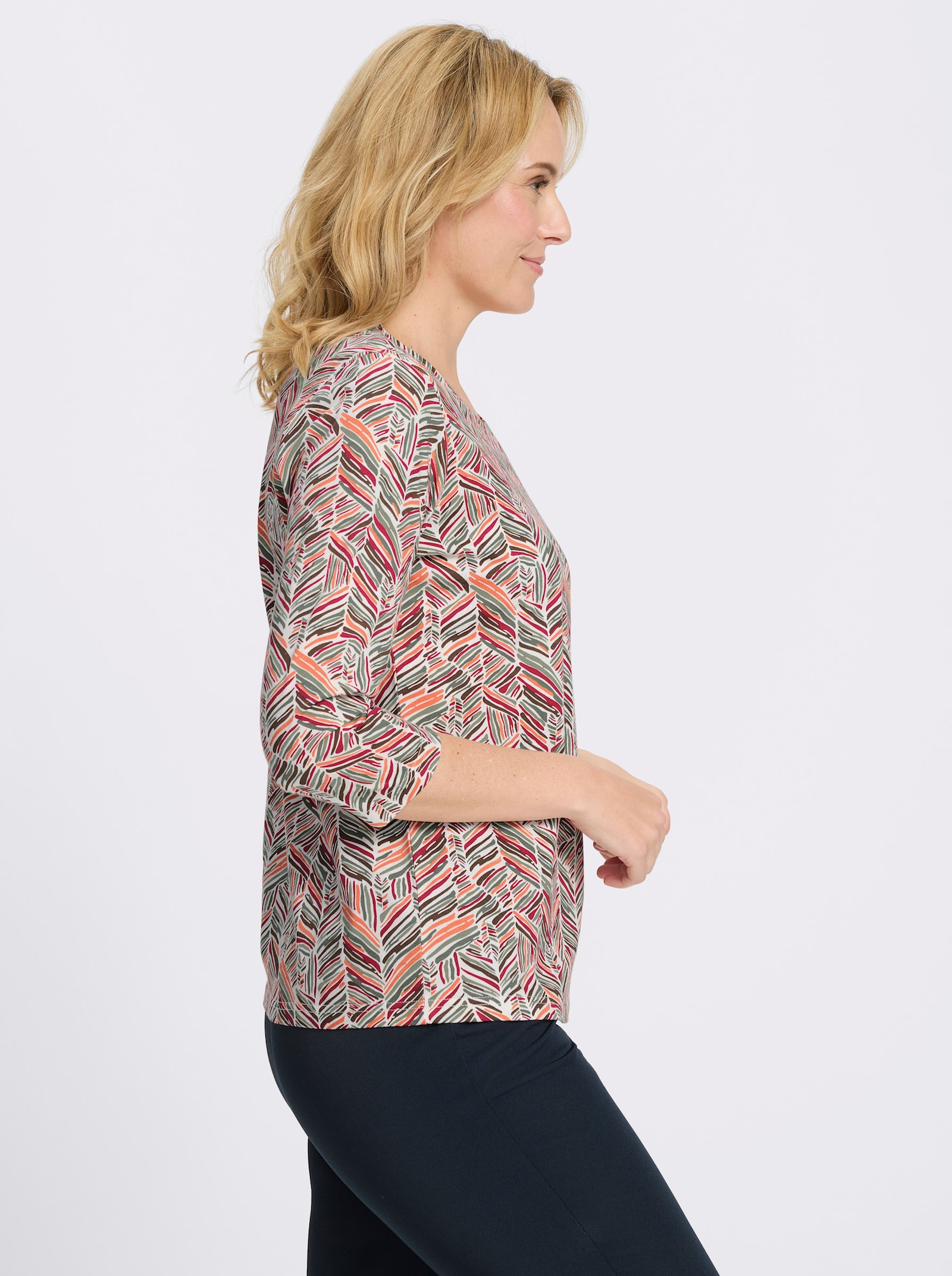 3/4-Arm-Shirt mit Zickzack-Muster - papaya-khaki-bedruckt