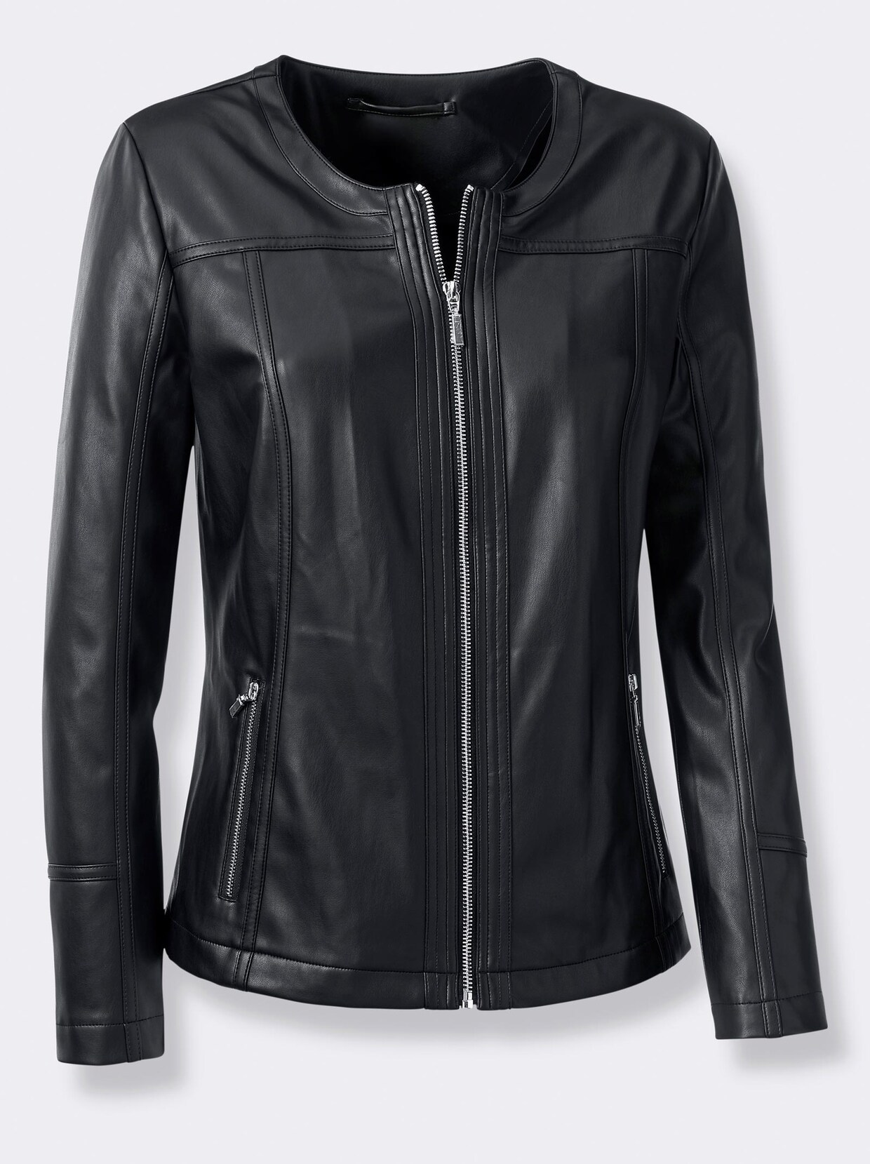 Lederimitat-Blazer - schwarz
