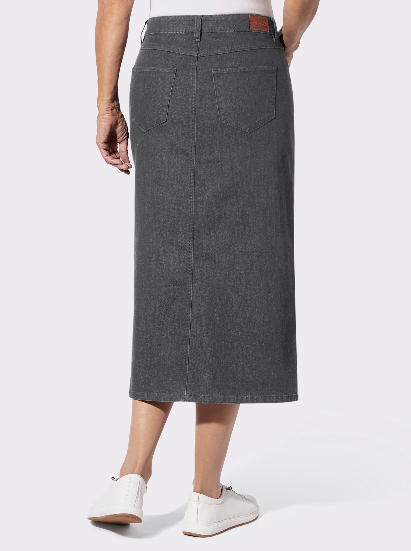 Jeansrock mit verdecktem Gehschlitz, wärmend - grey-denim