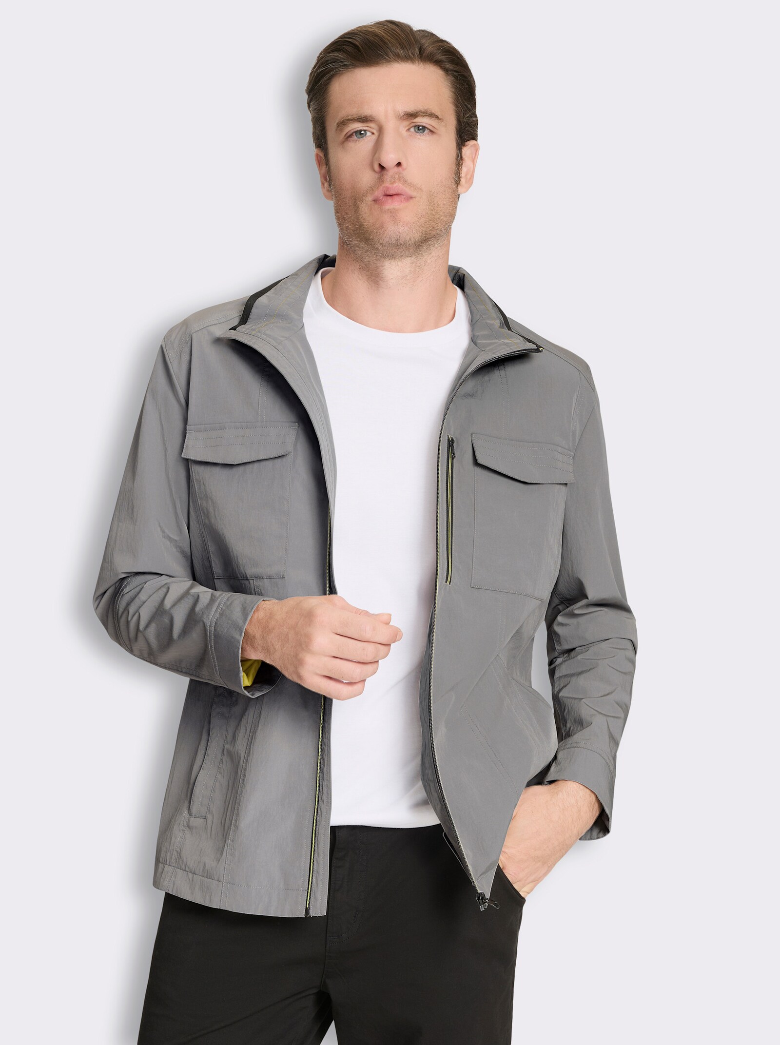 Marco Donati Longjacke mit Wetterschutz-Ausrüstung - steingrau