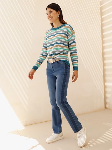 Langarm-Pullover - ecru-topas-gemustert