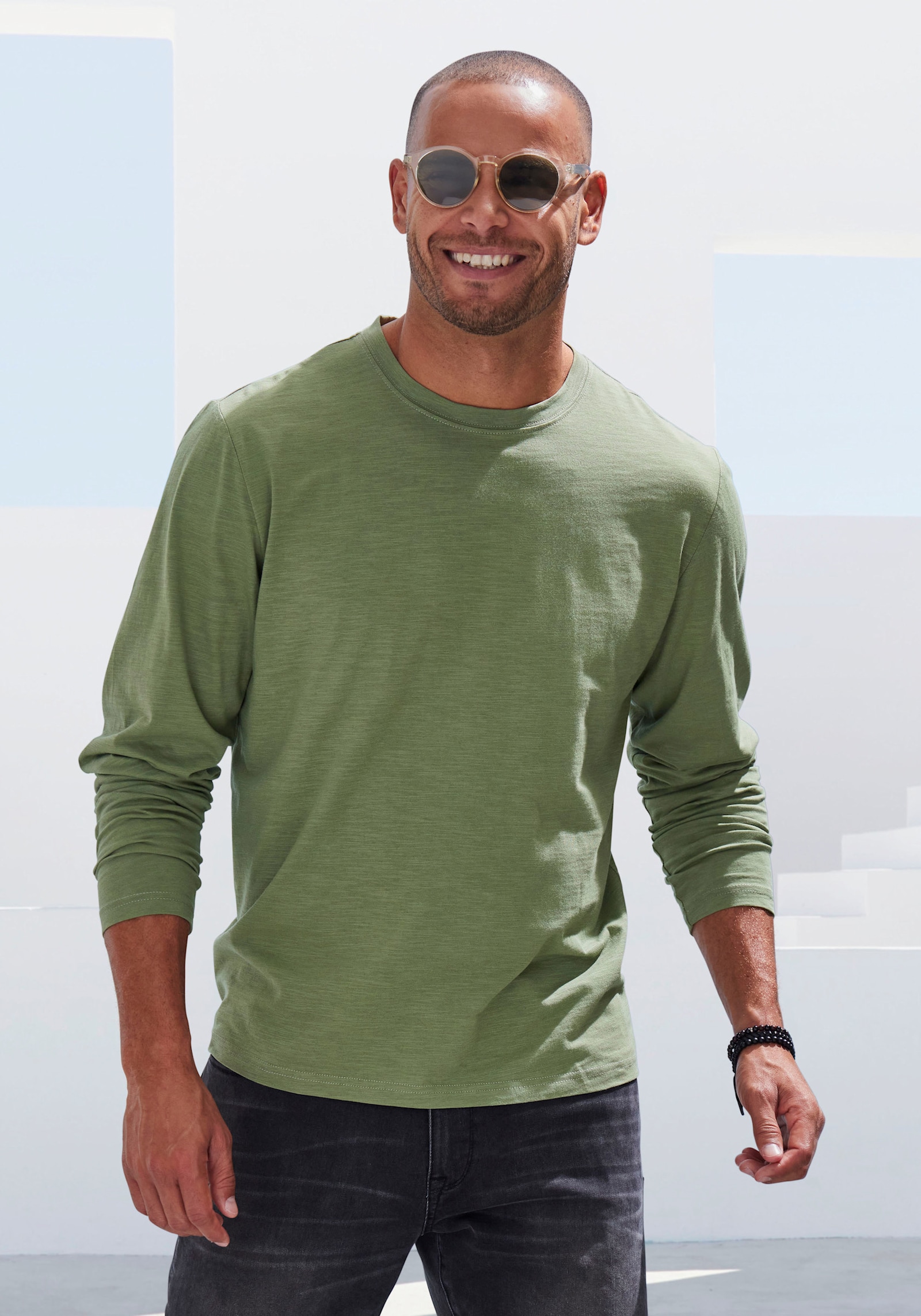 John Devin Langarmshirt - khaki / blau