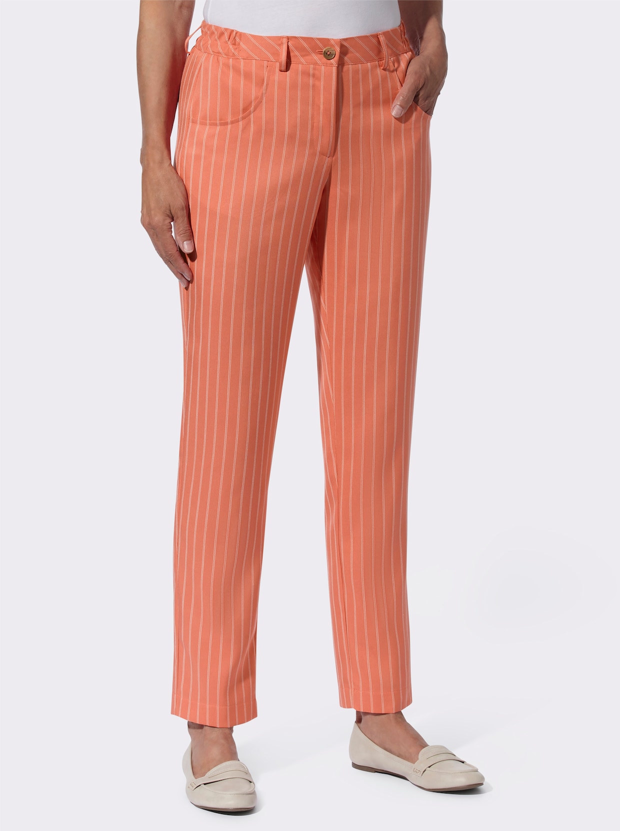broek - papaja/ecru gestreept