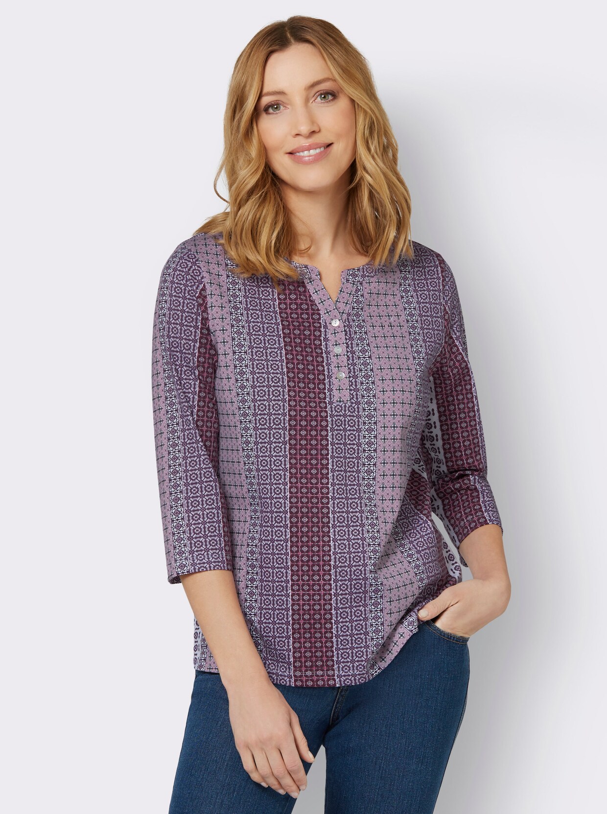 Shirt met 3/4-mouw - druif/mauve bedrukt