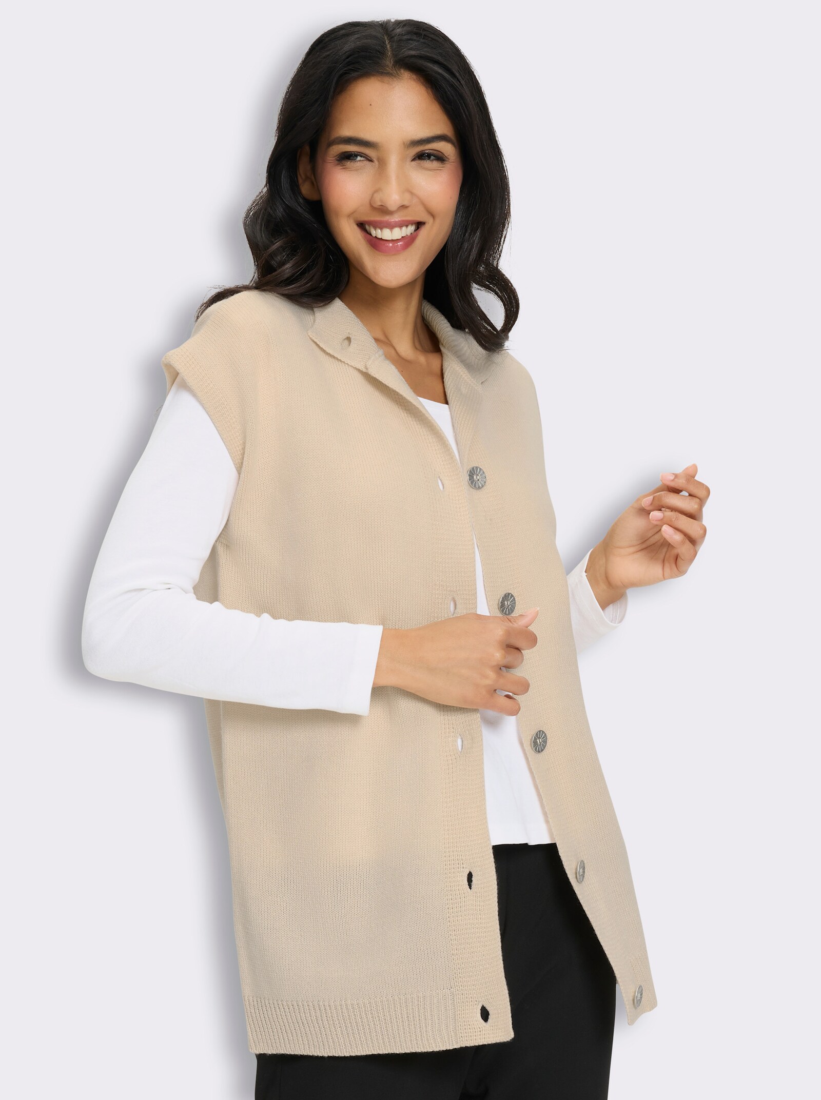 Longstrickjacke mit überschnittenen Schultern - elfenbein