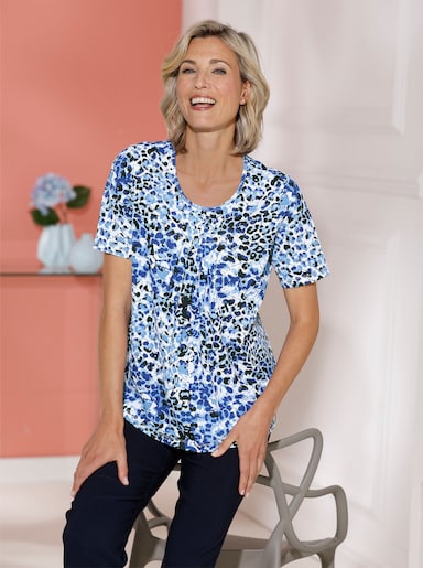 Shirt met korte mouwen en vachtpatroon - middenblauw/zwart bedrukt