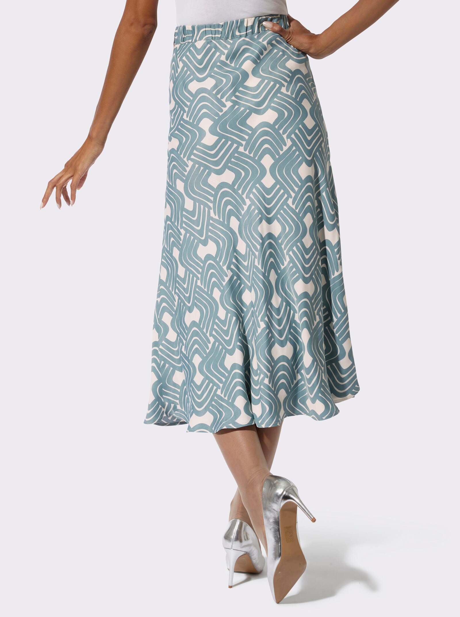 Schlupfrock im grafischen Druckmuster - jade-champagner-bedruckt