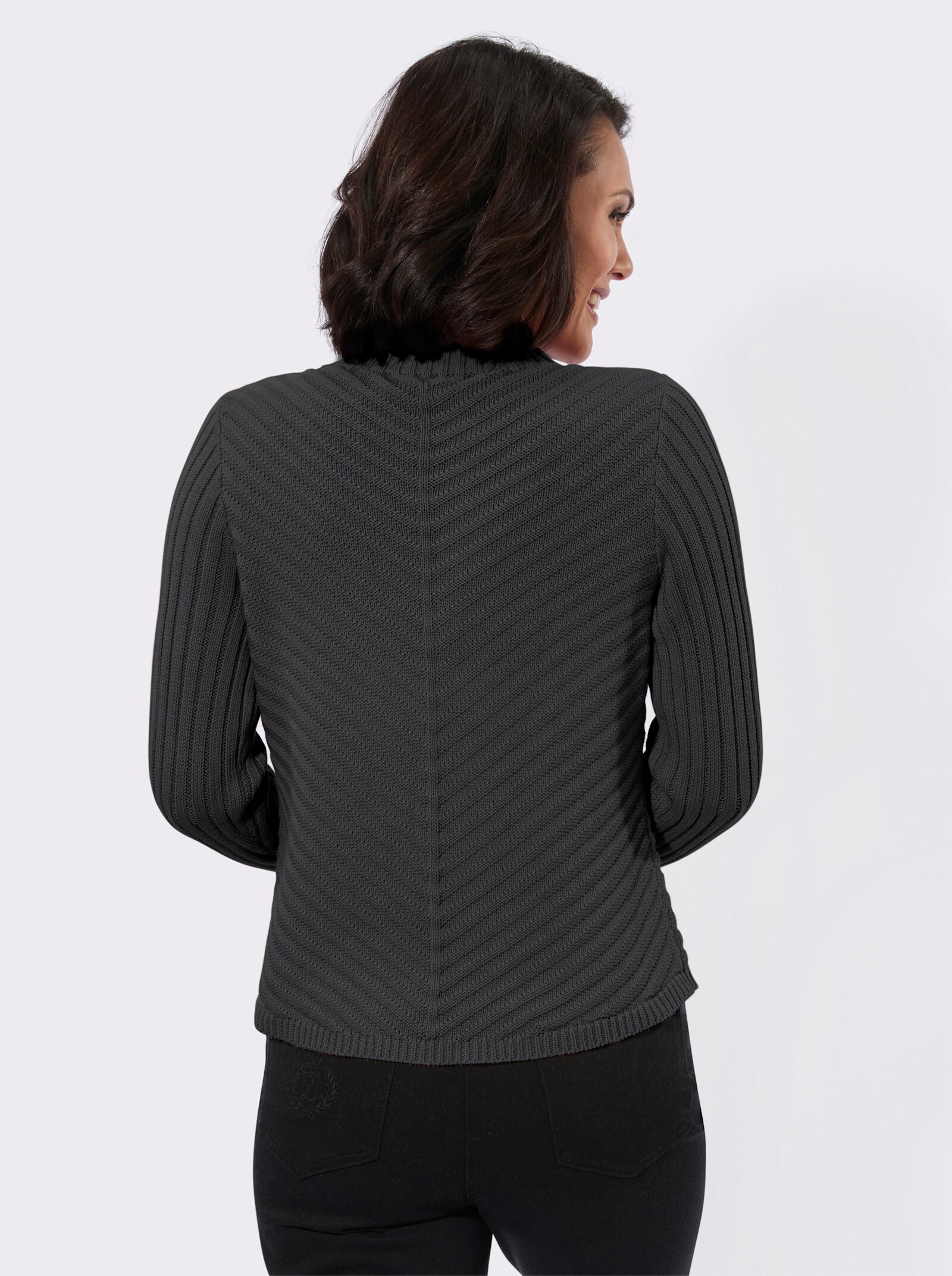 Stehkragenpullover mit abgerundetem Saum - graphit-meliert