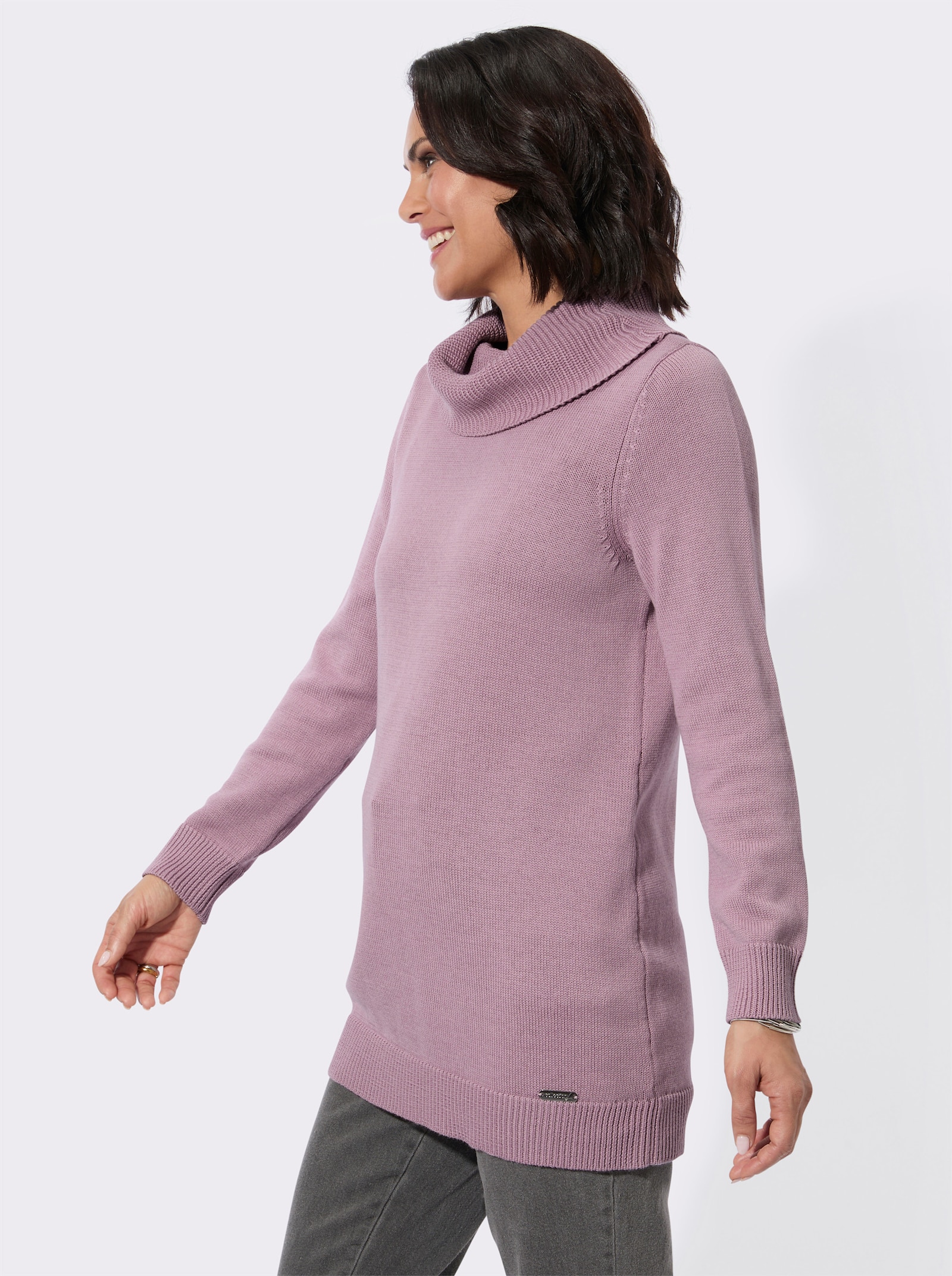 Longpullover mit halsfernem Rollkragen - mauve